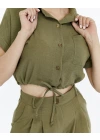 HAKİ CROP KETEN PANTALON TAKIM