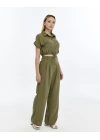 HAKİ CROP KETEN PANTALON TAKIM