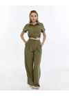HAKİ CROP KETEN PANTALON TAKIM