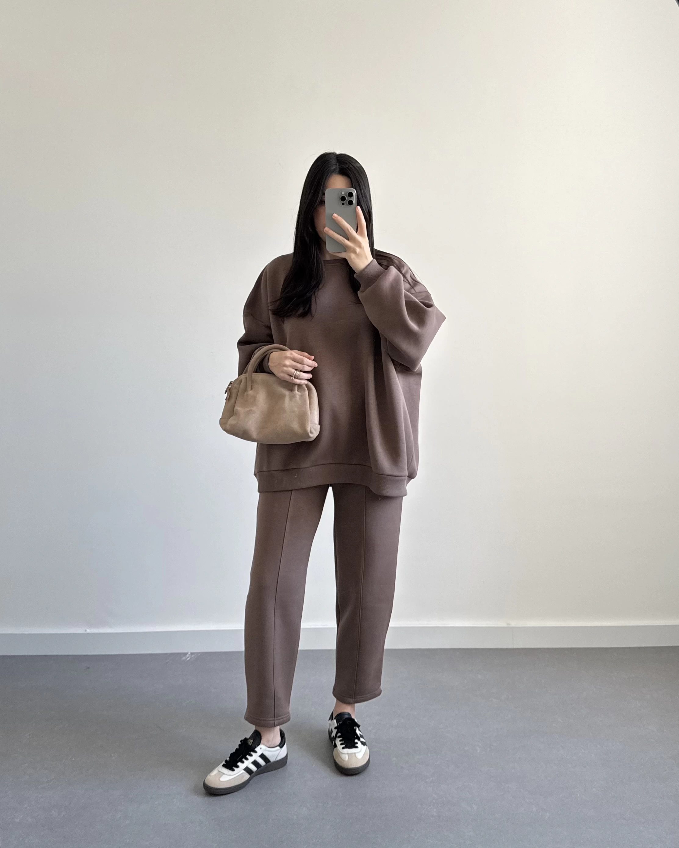 3 İPLİK ŞARDONLU PREMİUM SWEAT TAKIM KAHVE