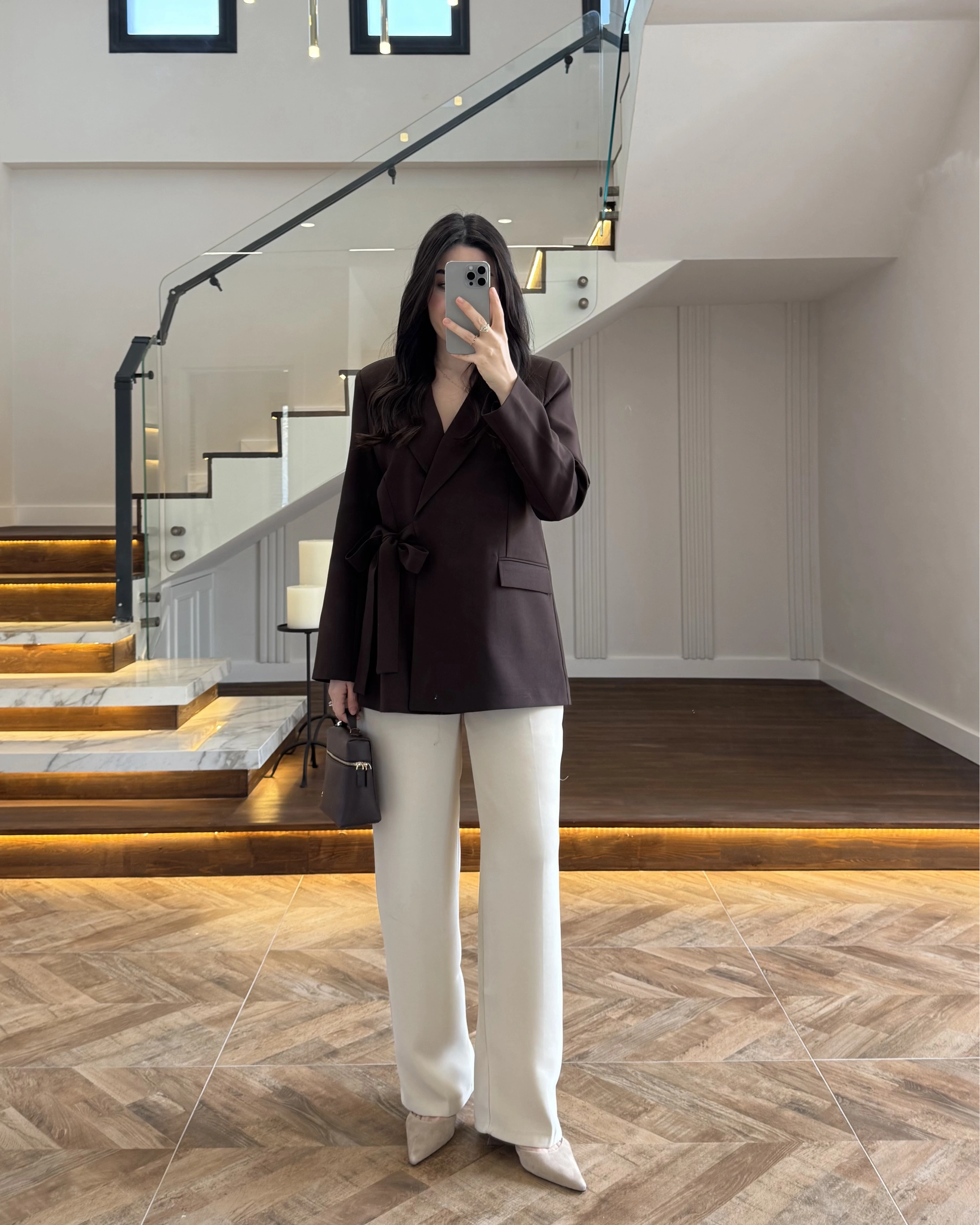 KAHVE BAĞLAMA DETAYLI BLAZER CEKET -7657