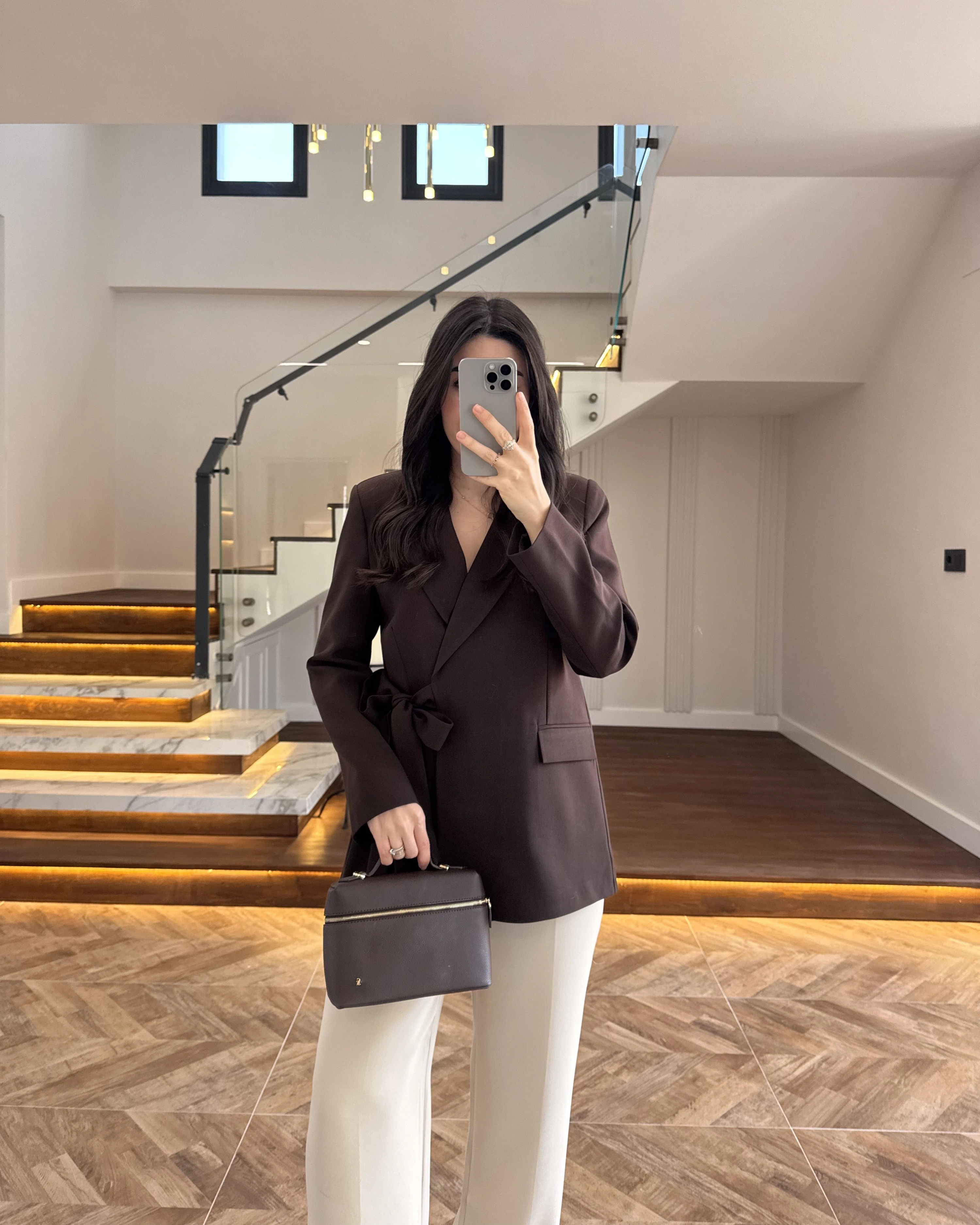 KAHVE BAĞLAMA DETAYLI BLAZER CEKET -7657