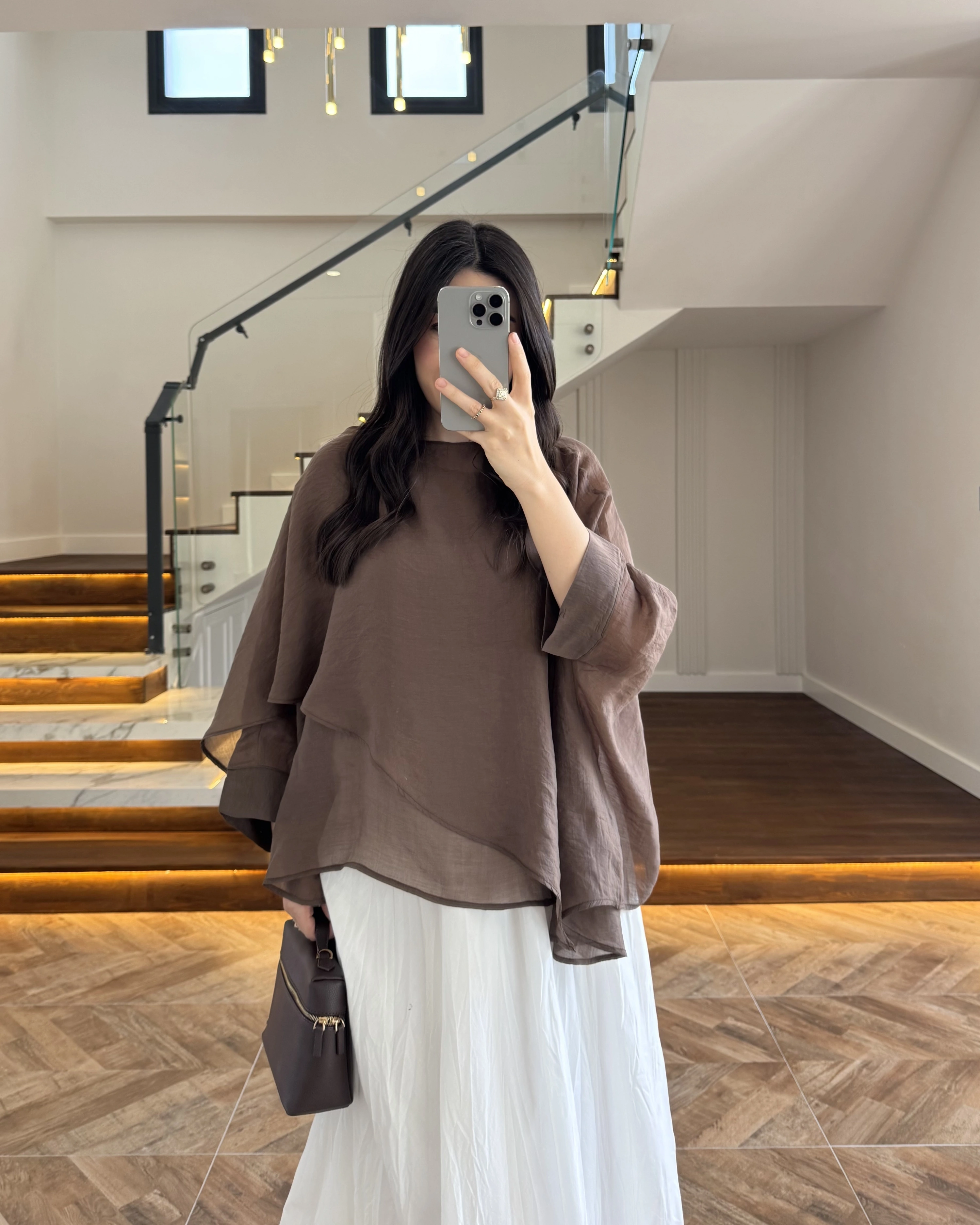 KARGOLAMA 15 ŞUBAT KAHVE UÇUŞAN PELERİN BLUZ -5026