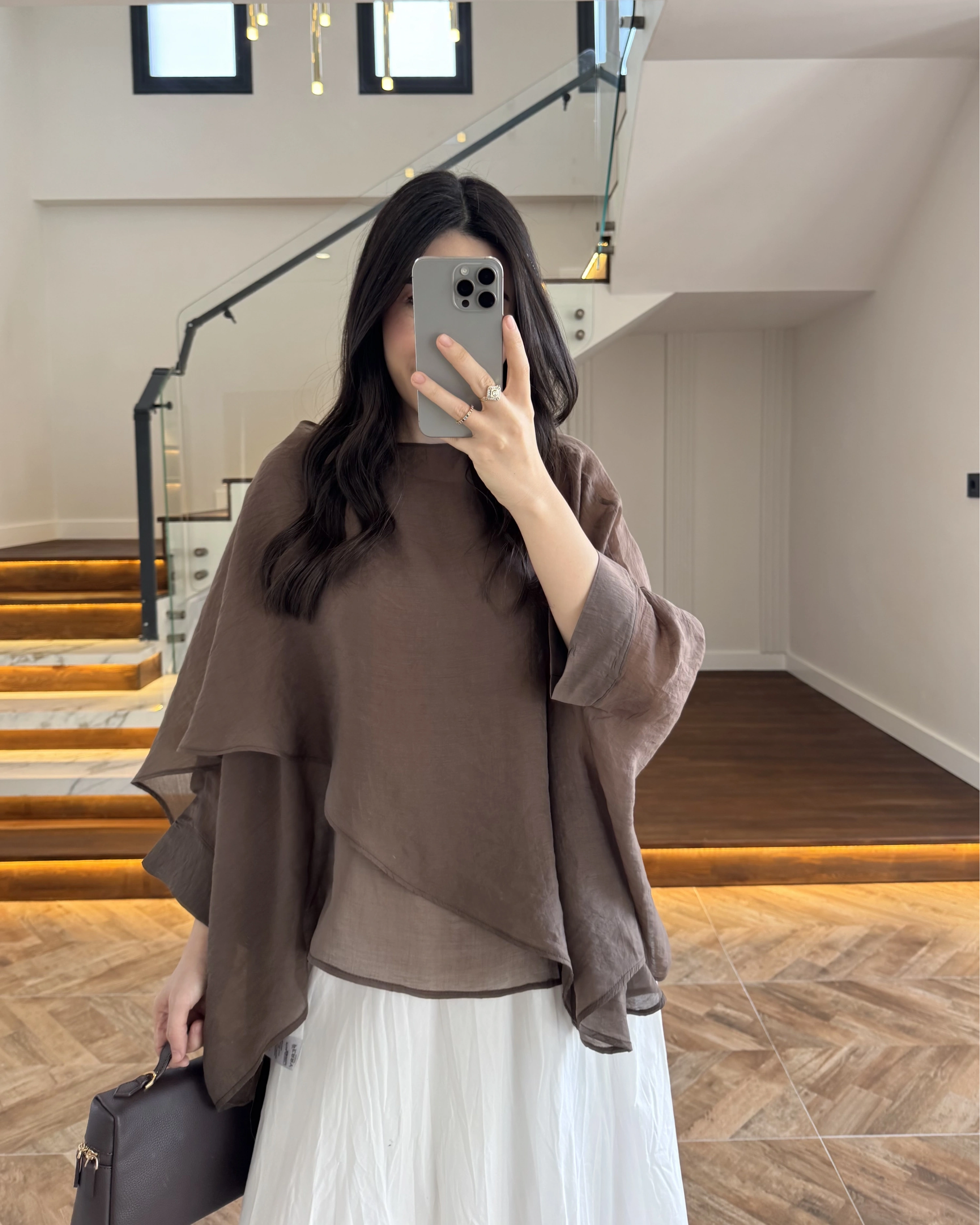 KARGOLAMA 15 ŞUBAT KAHVE UÇUŞAN PELERİN BLUZ -5026