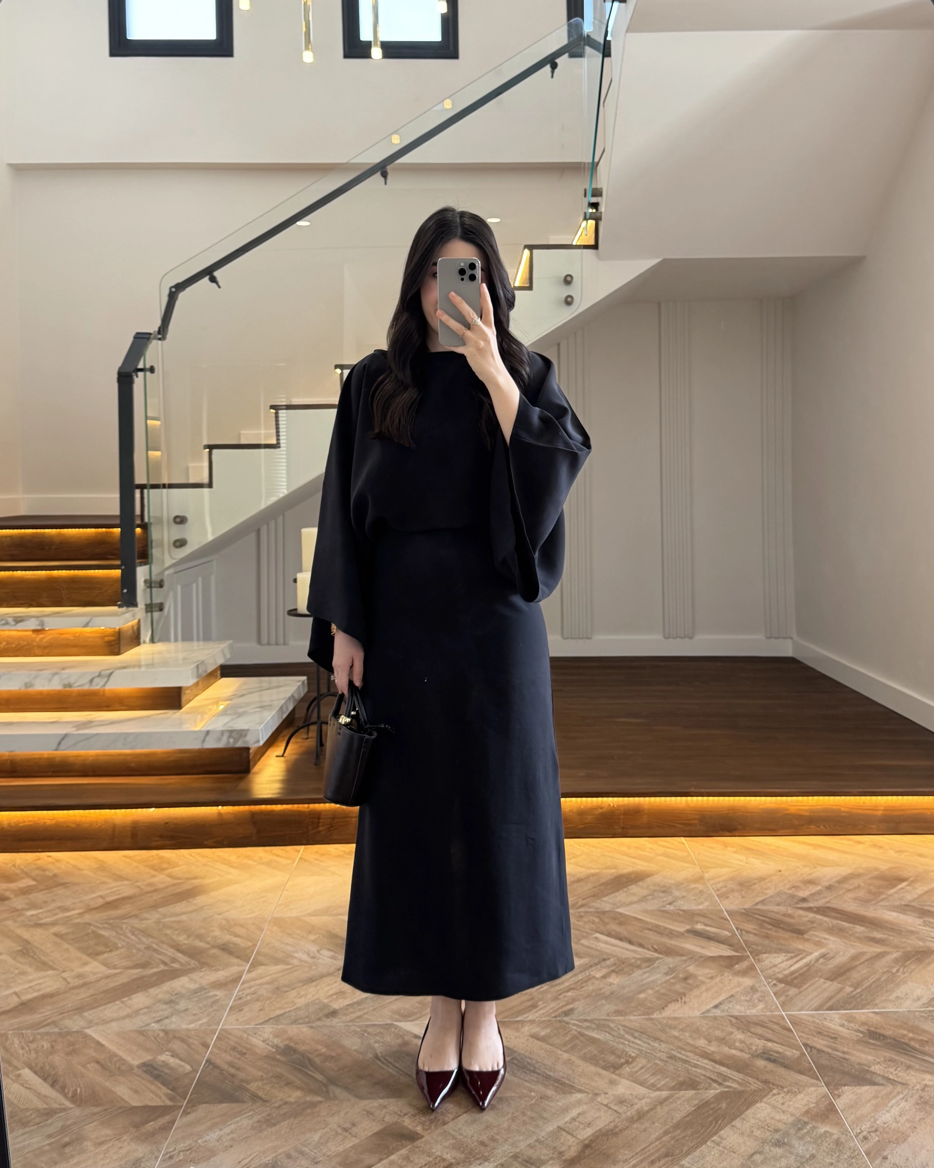 SİYAH YARIM KOL ELBİSE-5000