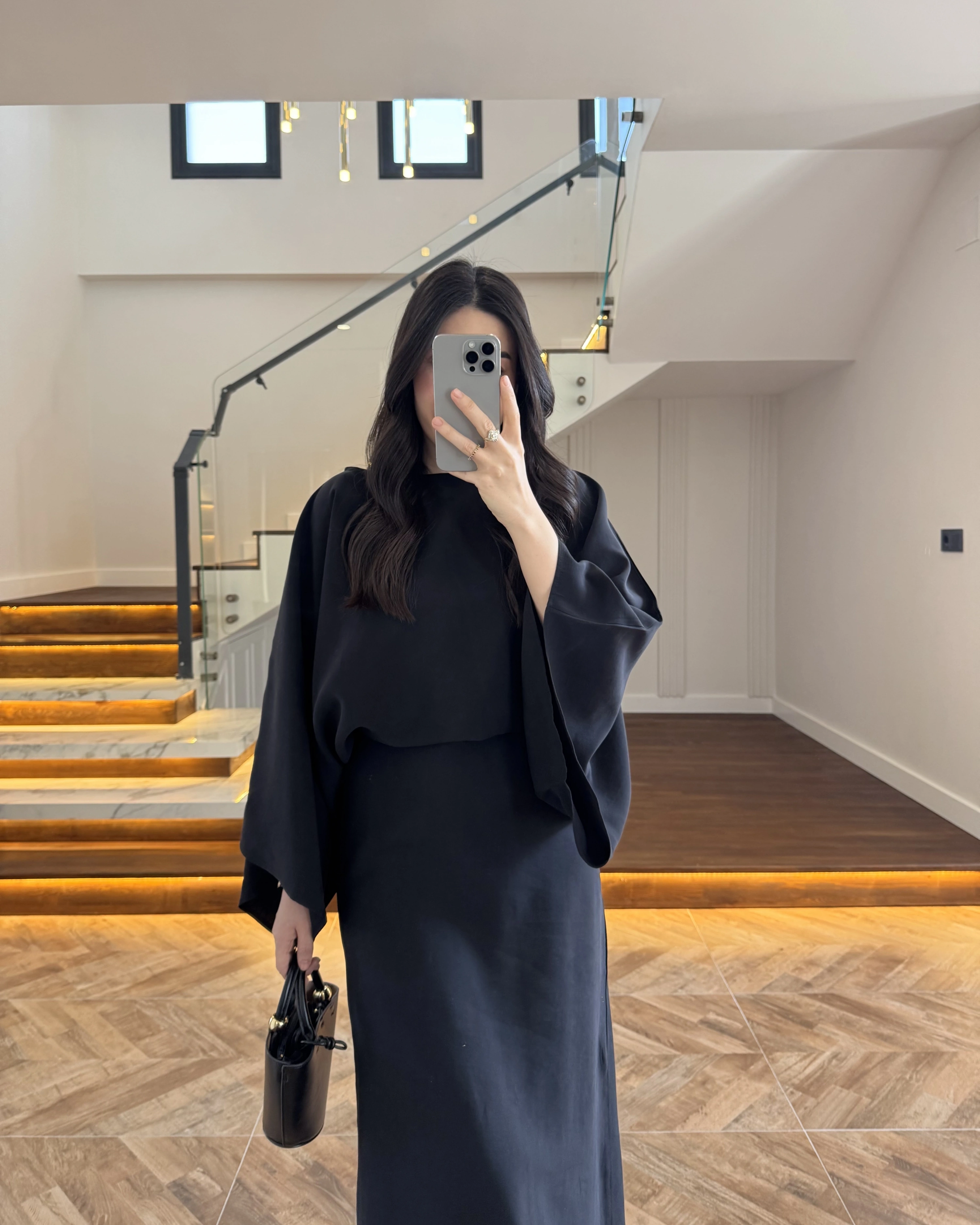 SİYAH YARIM KOL ELBİSE-5000