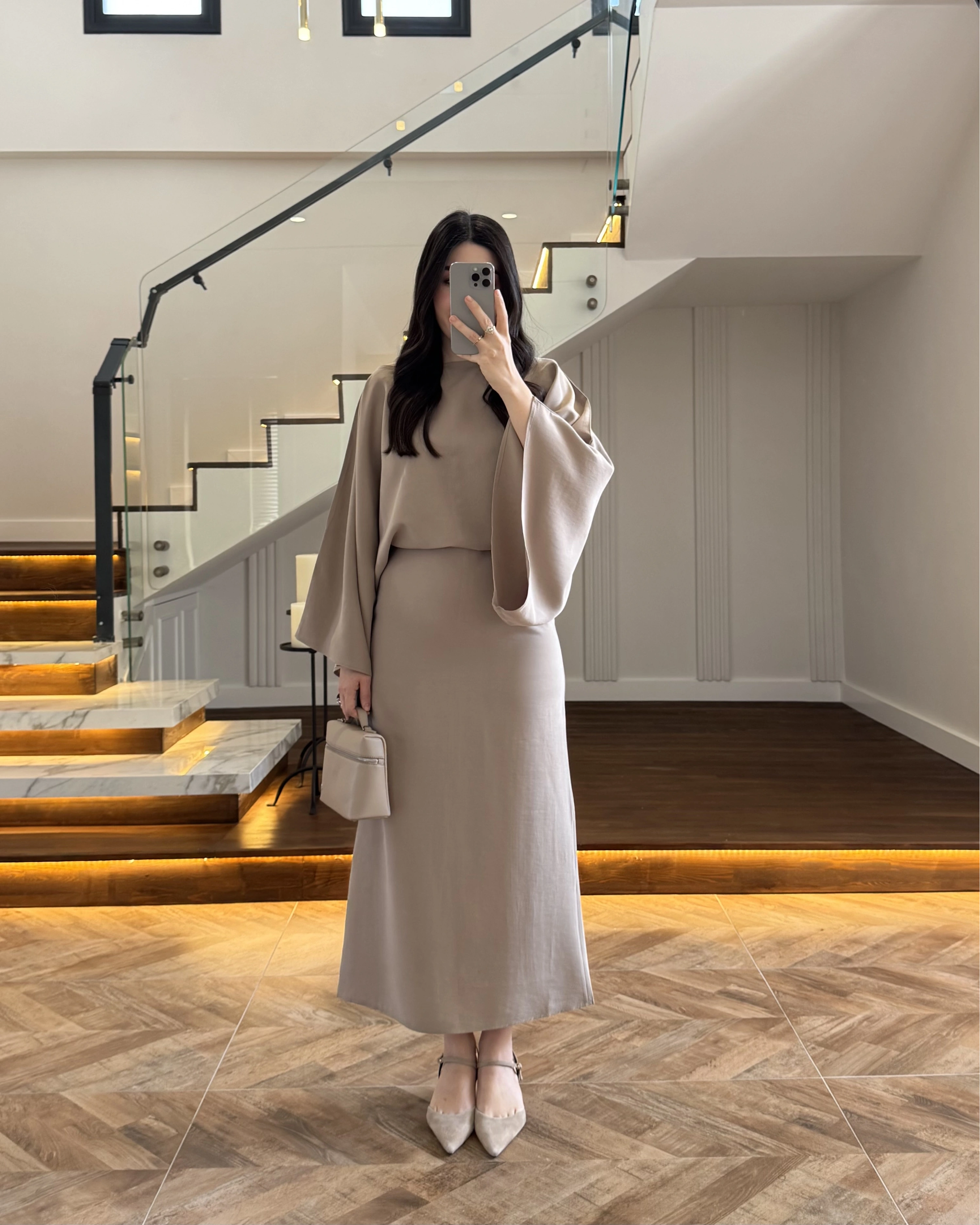 BEJ YARIM KOL ELBİSE-5000