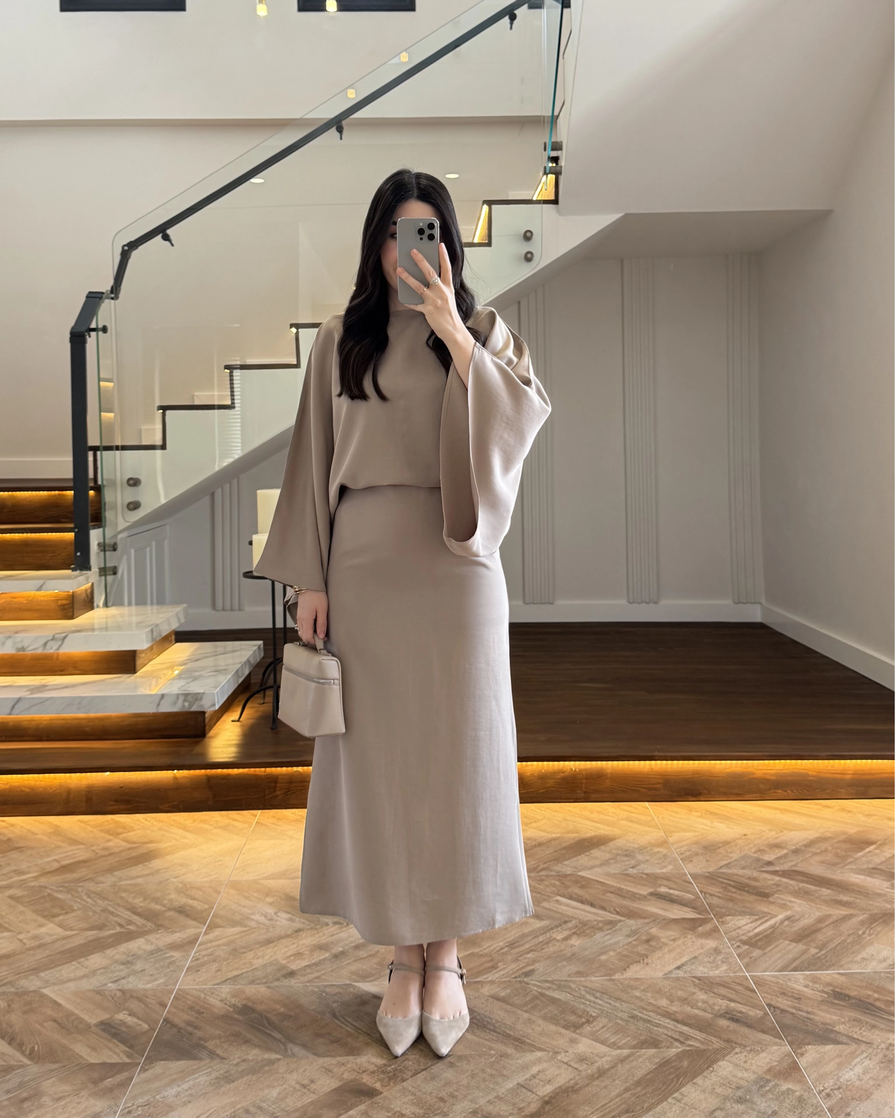 BEJ YARIM KOL ELBİSE-5000