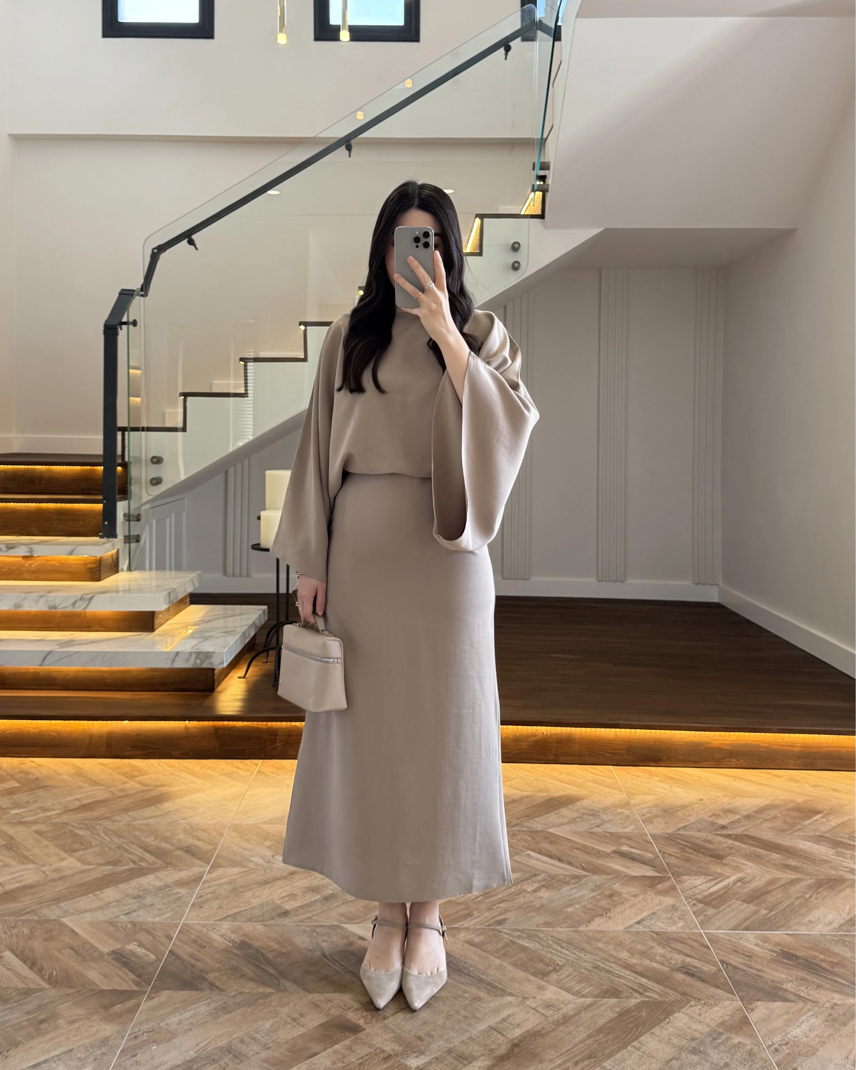 BEJ YARIM KOL ELBİSE-5000