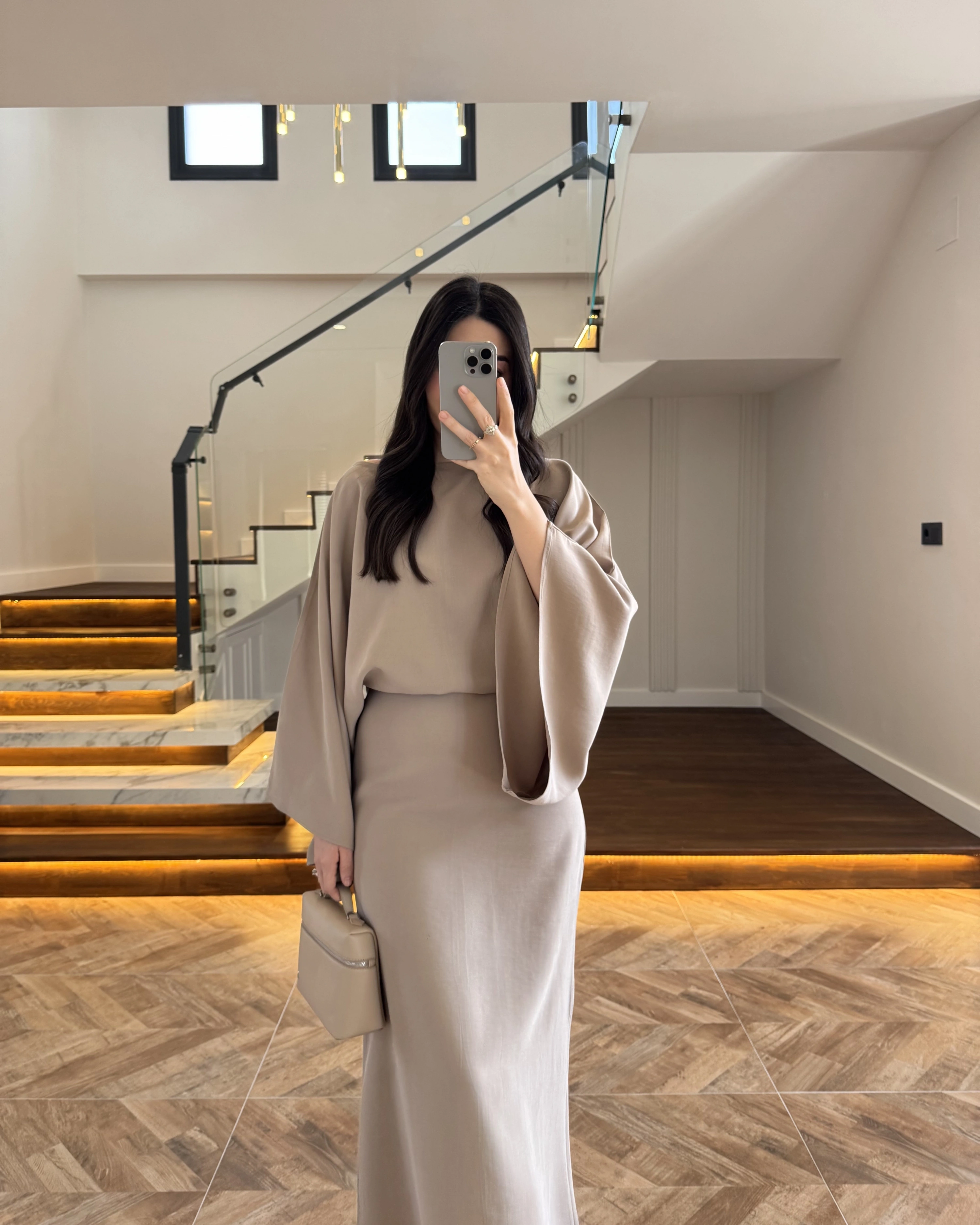 BEJ YARIM KOL ELBİSE-5000