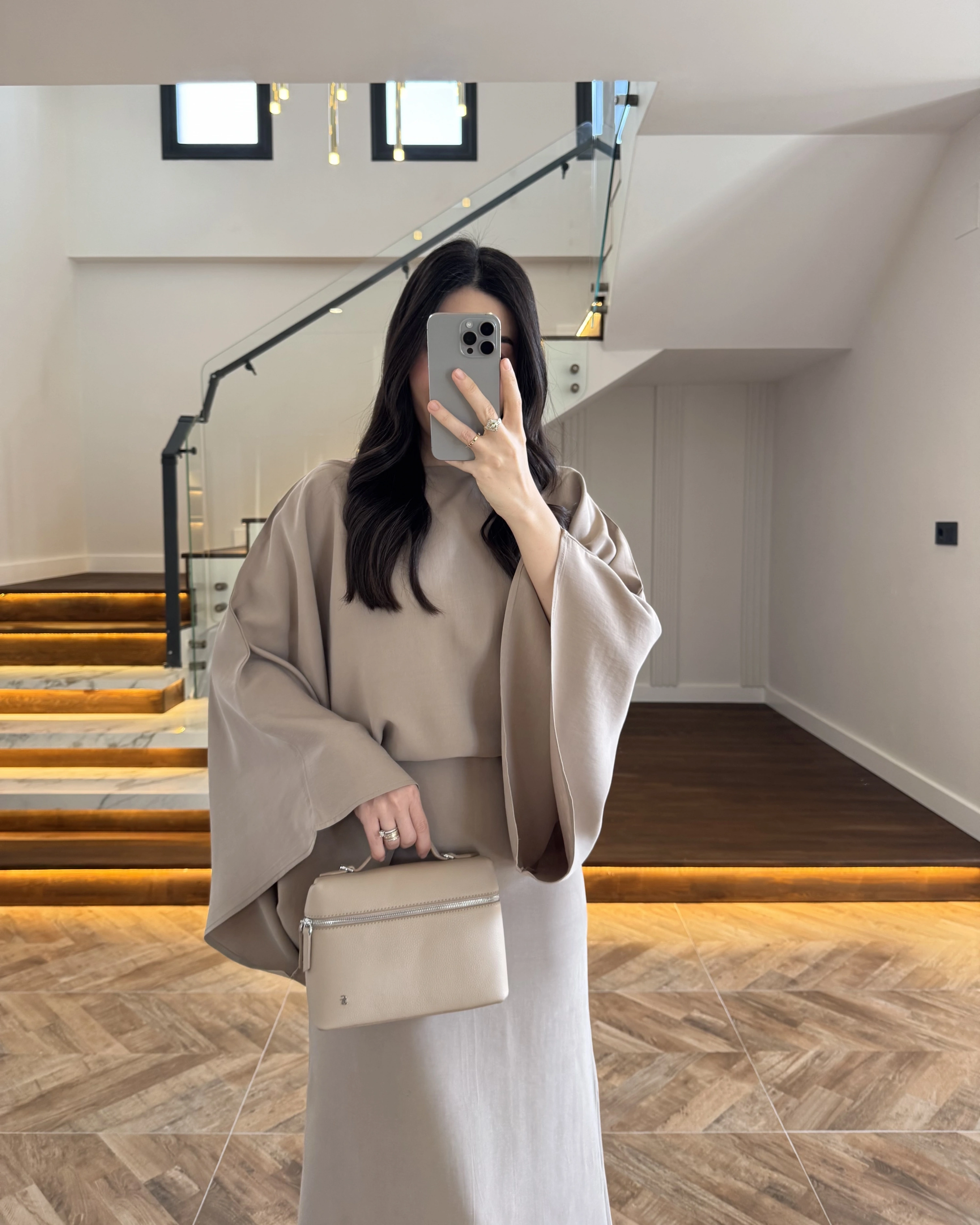 BEJ YARIM KOL ELBİSE-5000