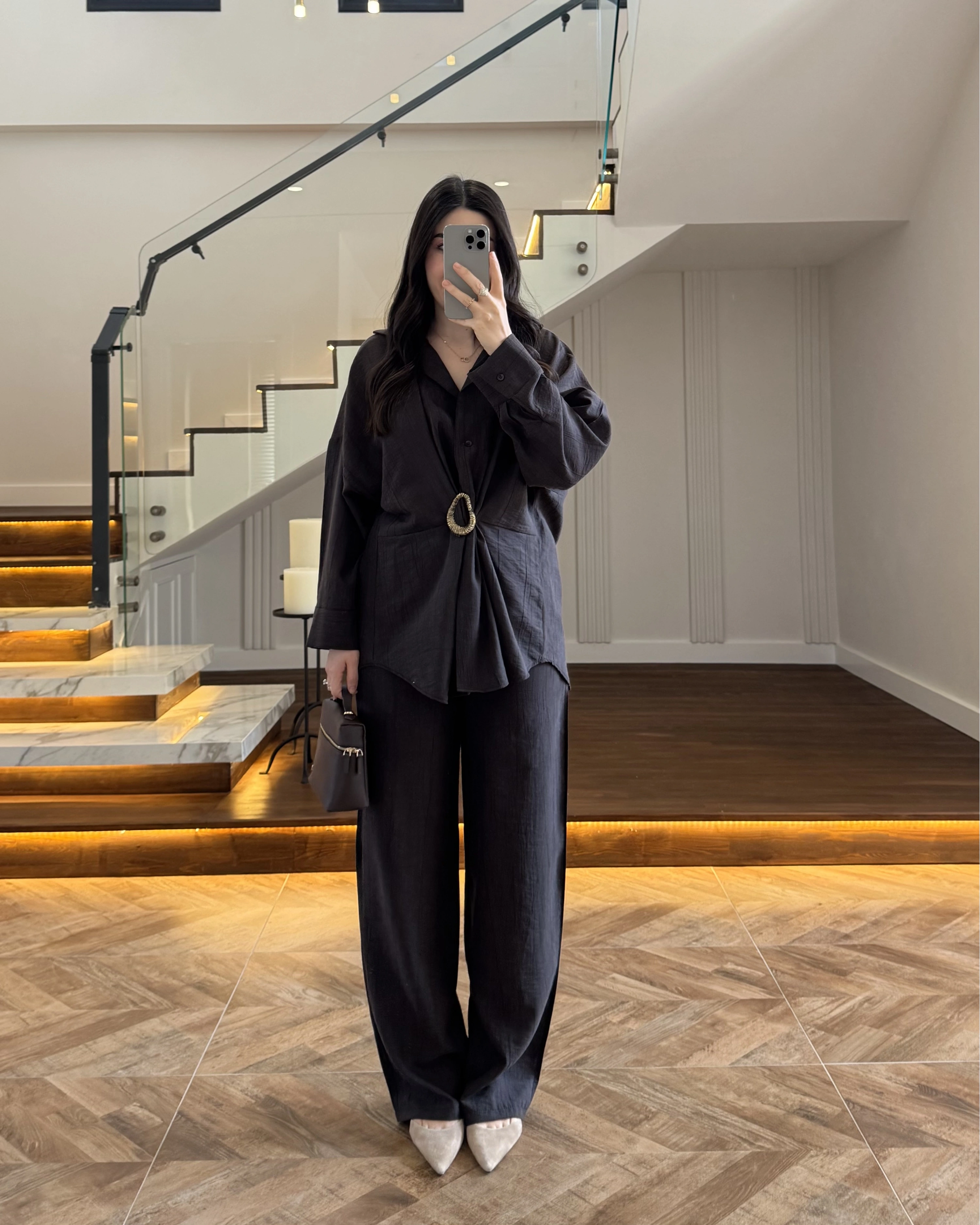 KAHVE TOKALI GÖMLEK PANTOLON TAKIM - 51234