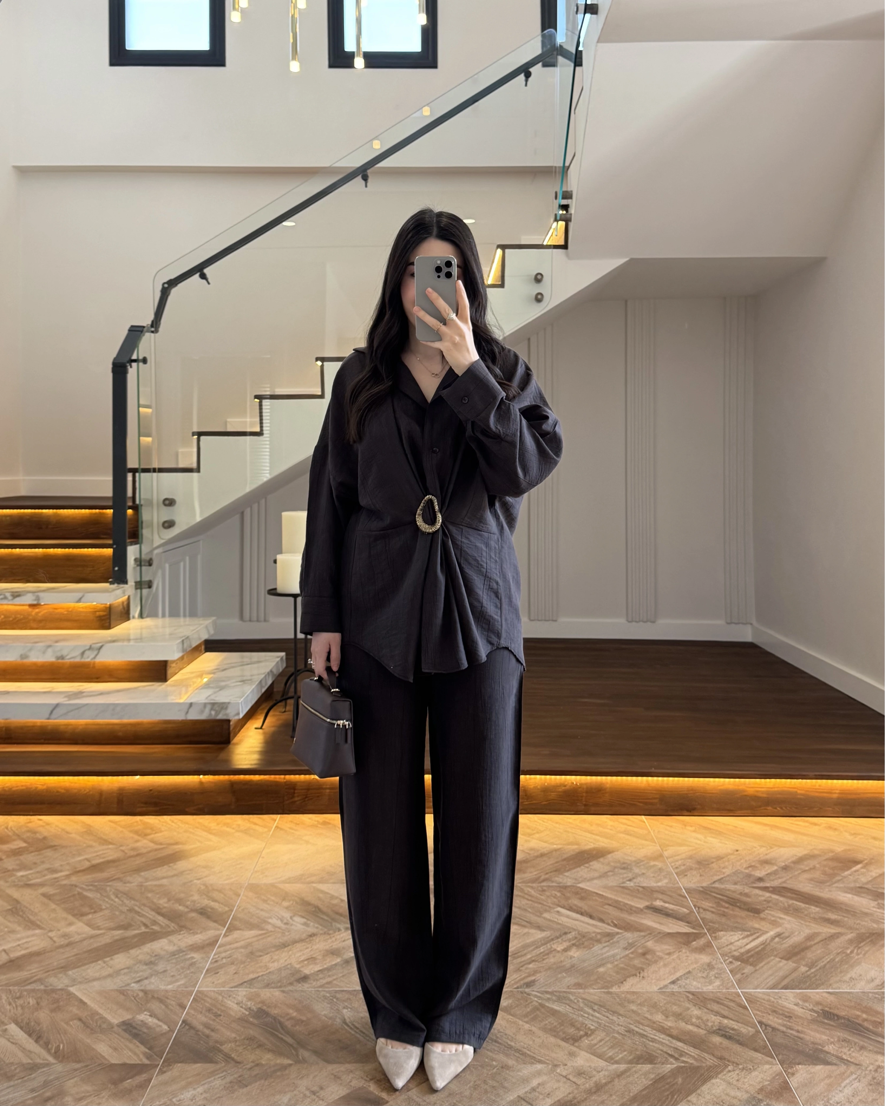 KAHVE TOKALI GÖMLEK PANTOLON TAKIM - 51234