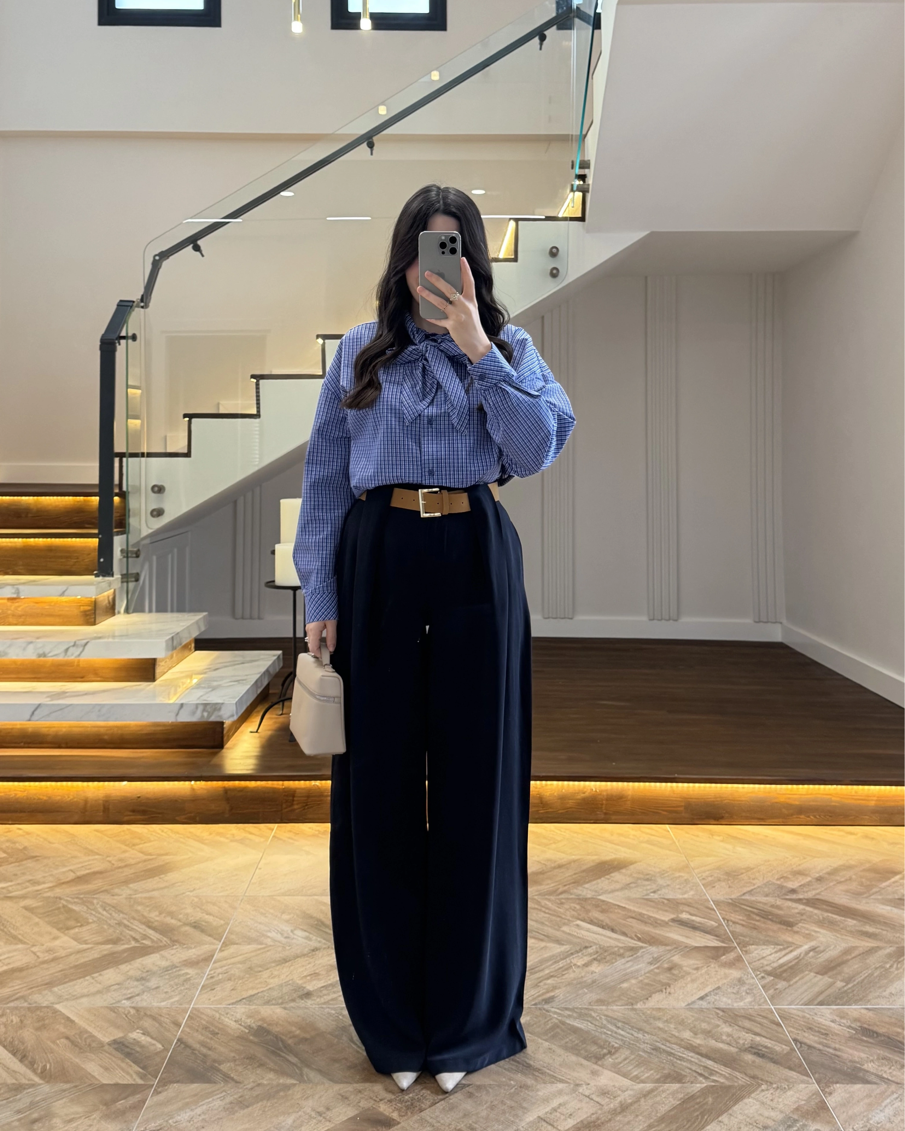 (ÖN SİPARİŞ) LACİVERT KÖPRÜ DETAYLI PALAZZO PANTOLON-3855