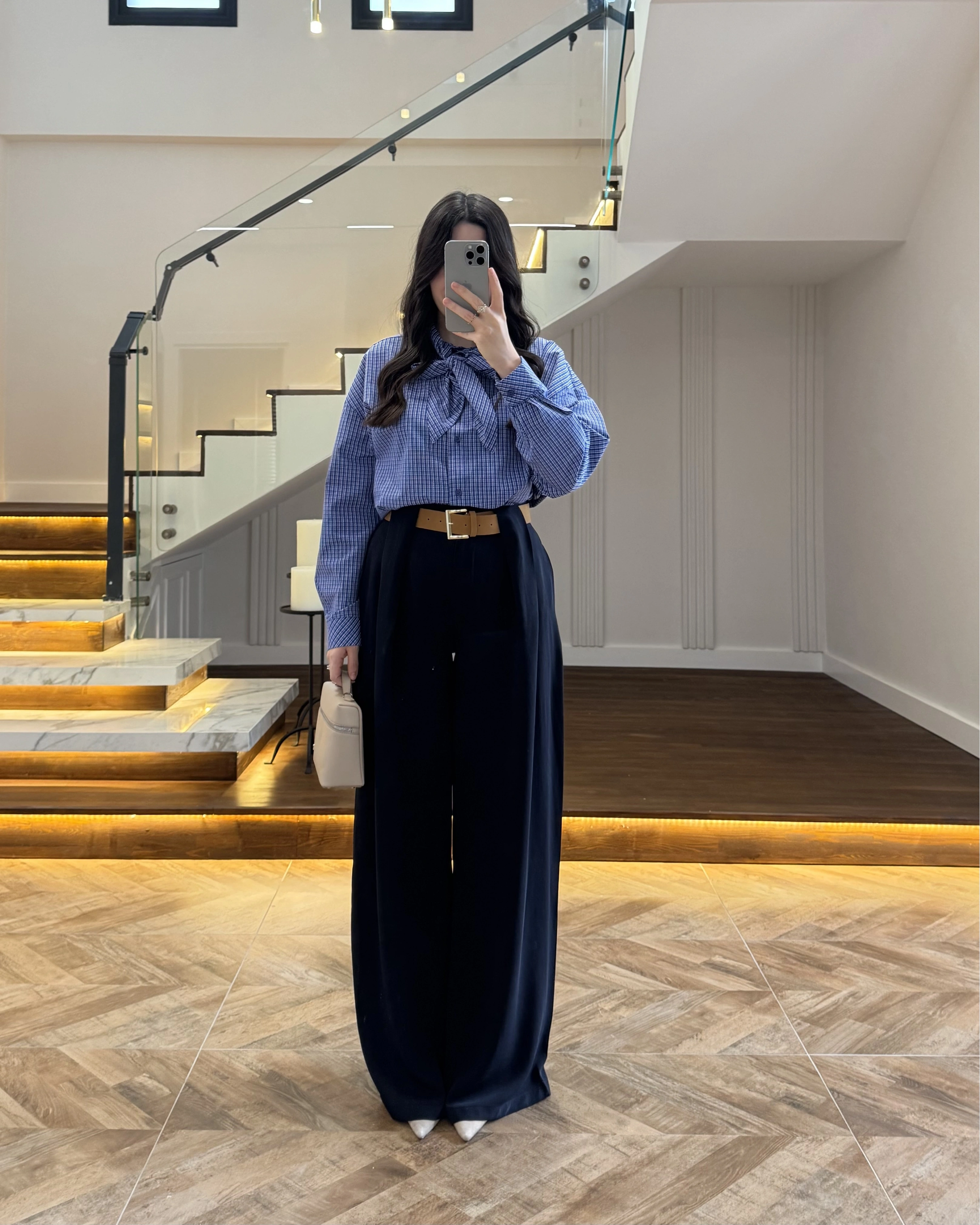 (ÖN SİPARİŞ) LACİVERT KÖPRÜ DETAYLI PALAZZO PANTOLON-3855