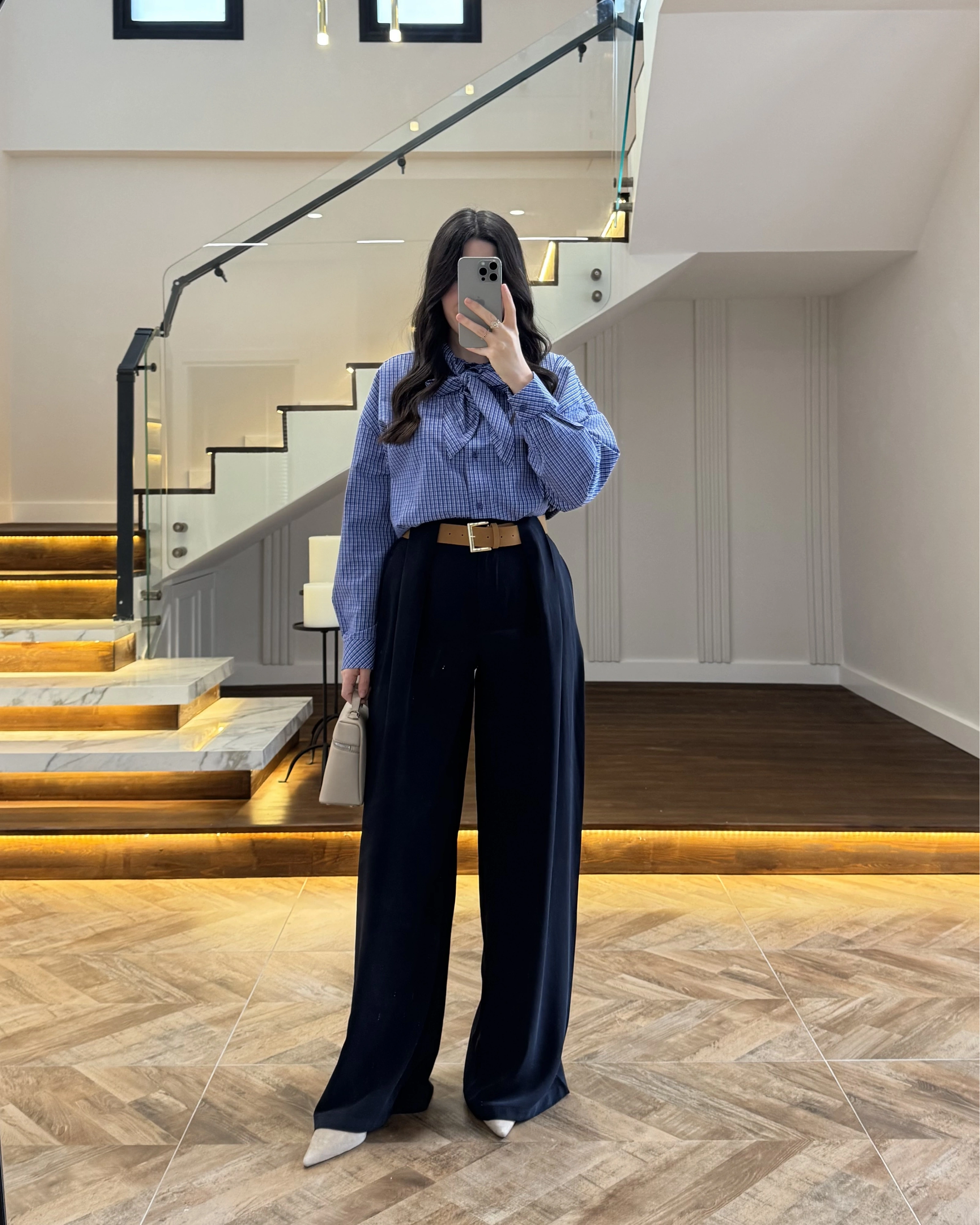 (ÖN SİPARİŞ) LACİVERT KÖPRÜ DETAYLI PALAZZO PANTOLON-3855