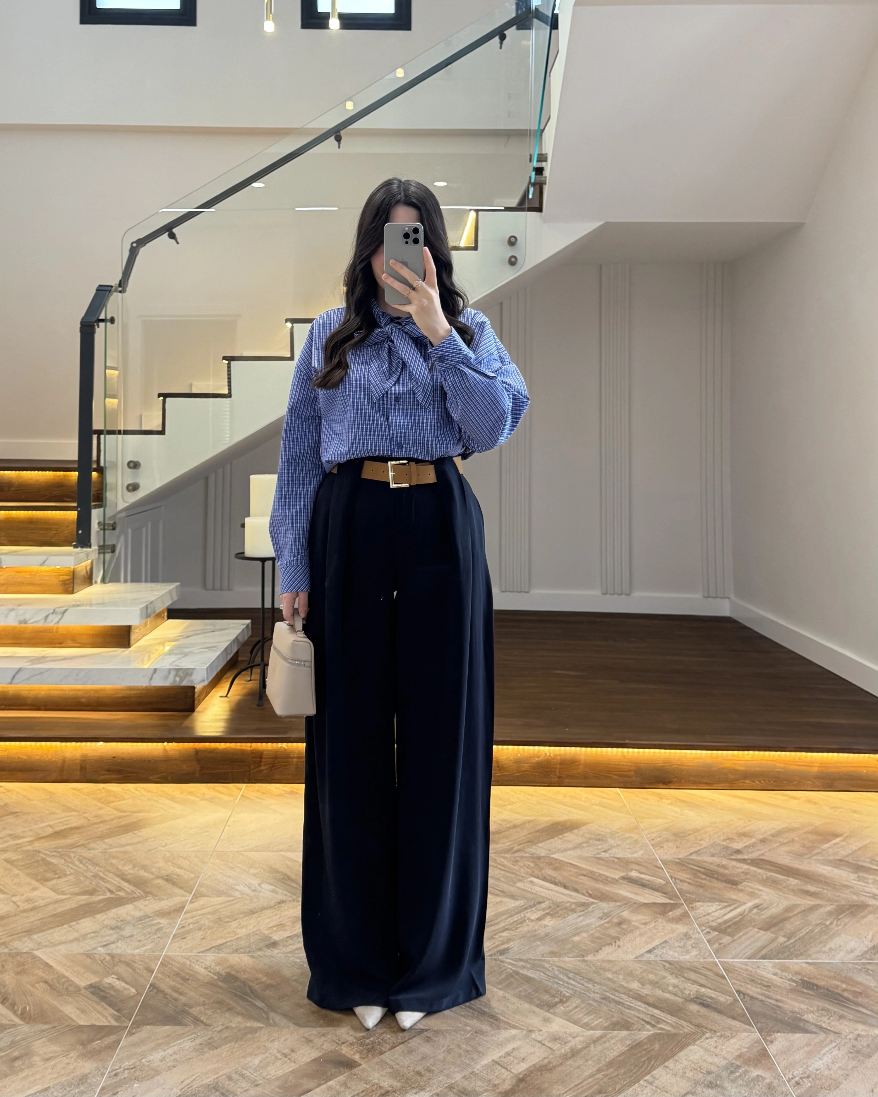 (ÖN SİPARİŞ) LACİVERT KÖPRÜ DETAYLI PALAZZO PANTOLON-3855