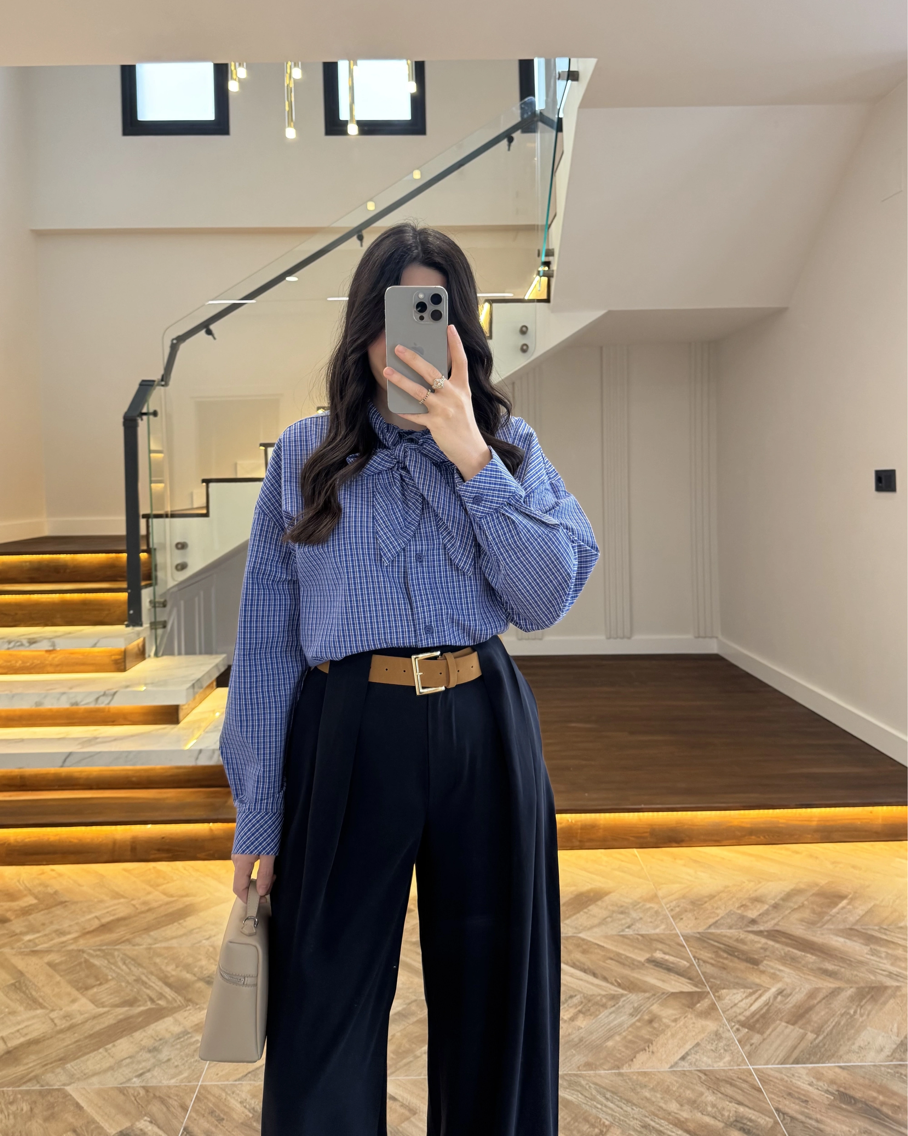 (ÖN SİPARİŞ) LACİVERT KÖPRÜ DETAYLI PALAZZO PANTOLON-3855