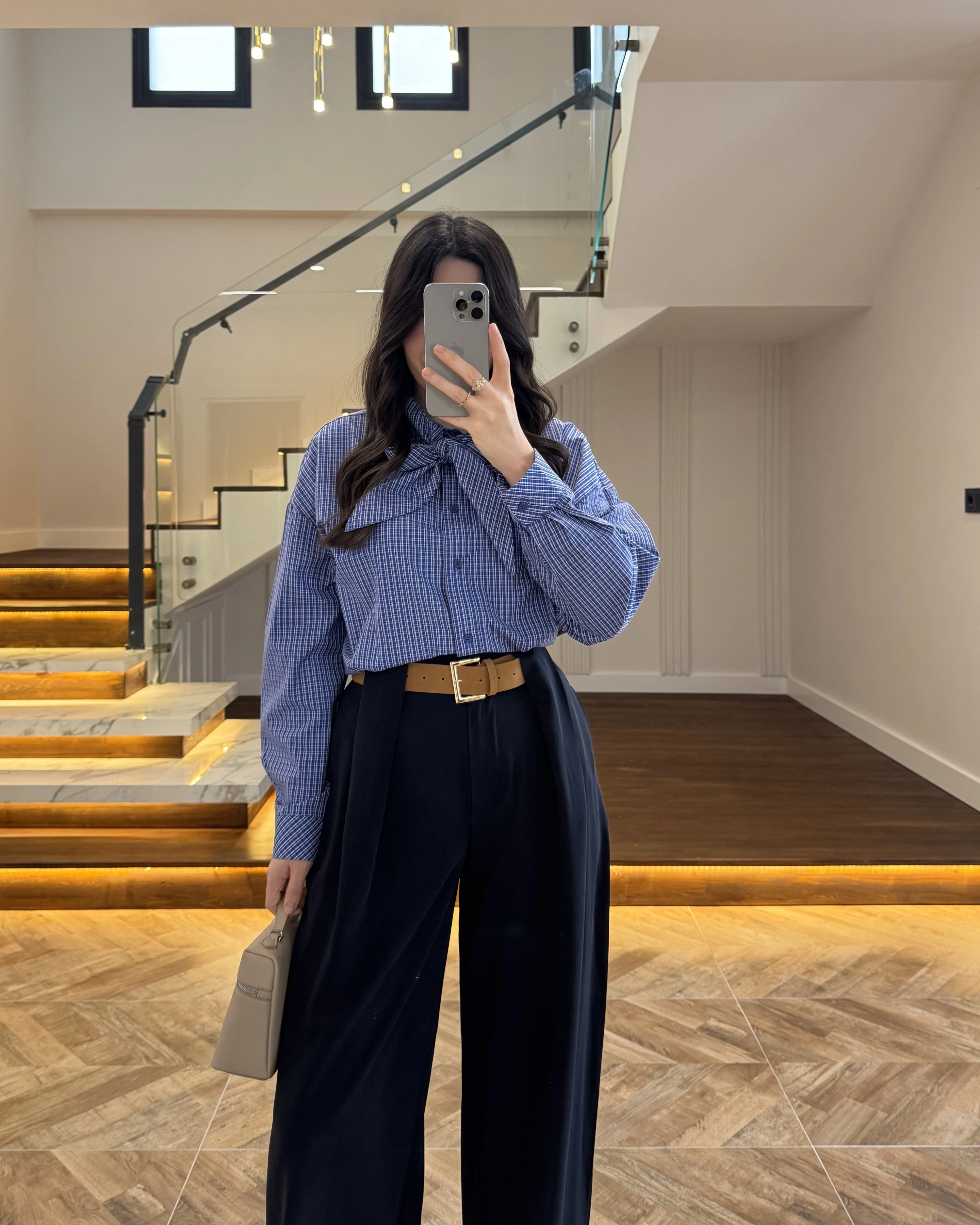 (ÖN SİPARİŞ) LACİVERT KÖPRÜ DETAYLI PALAZZO PANTOLON-3855