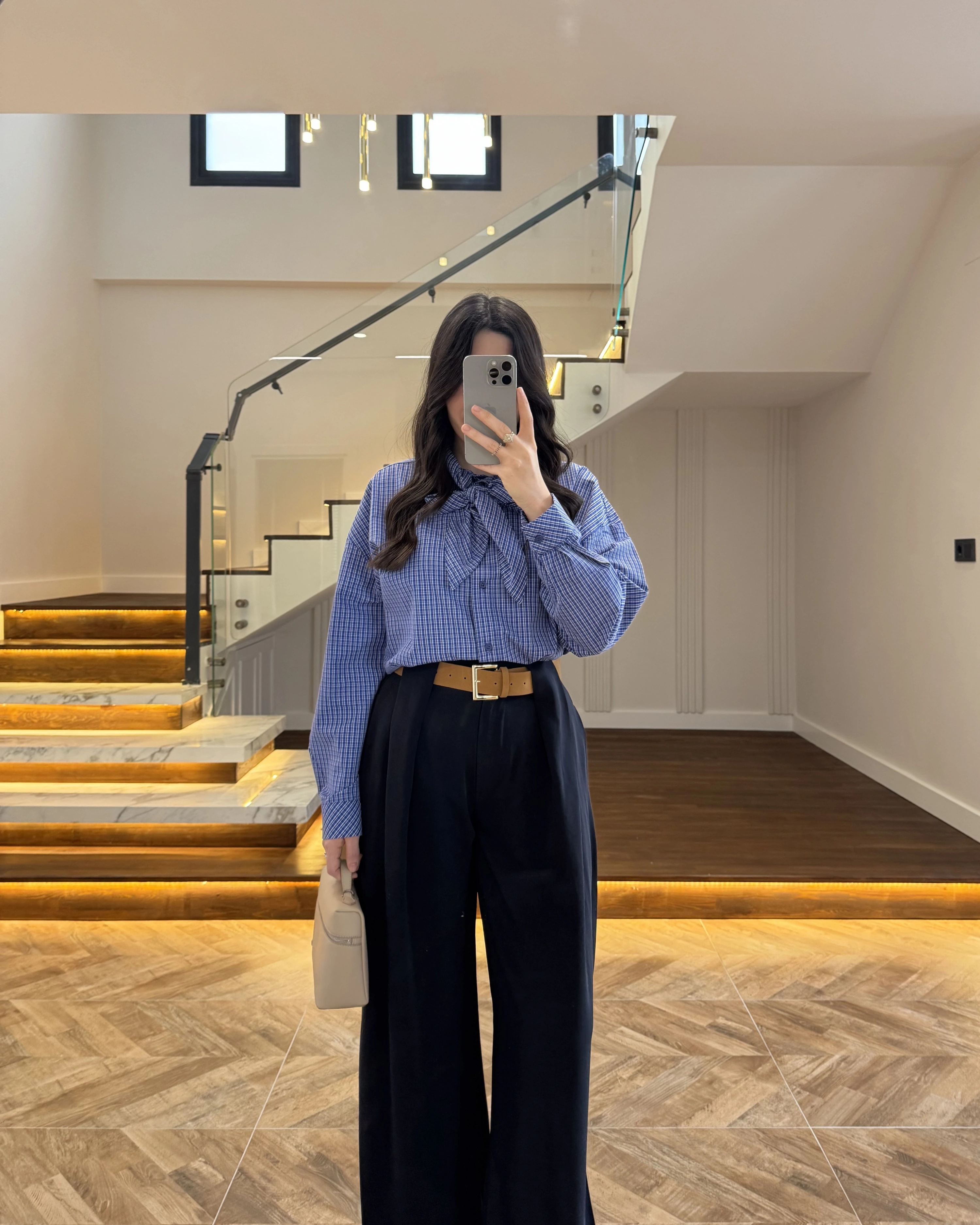 (ÖN SİPARİŞ) LACİVERT KÖPRÜ DETAYLI PALAZZO PANTOLON-3855