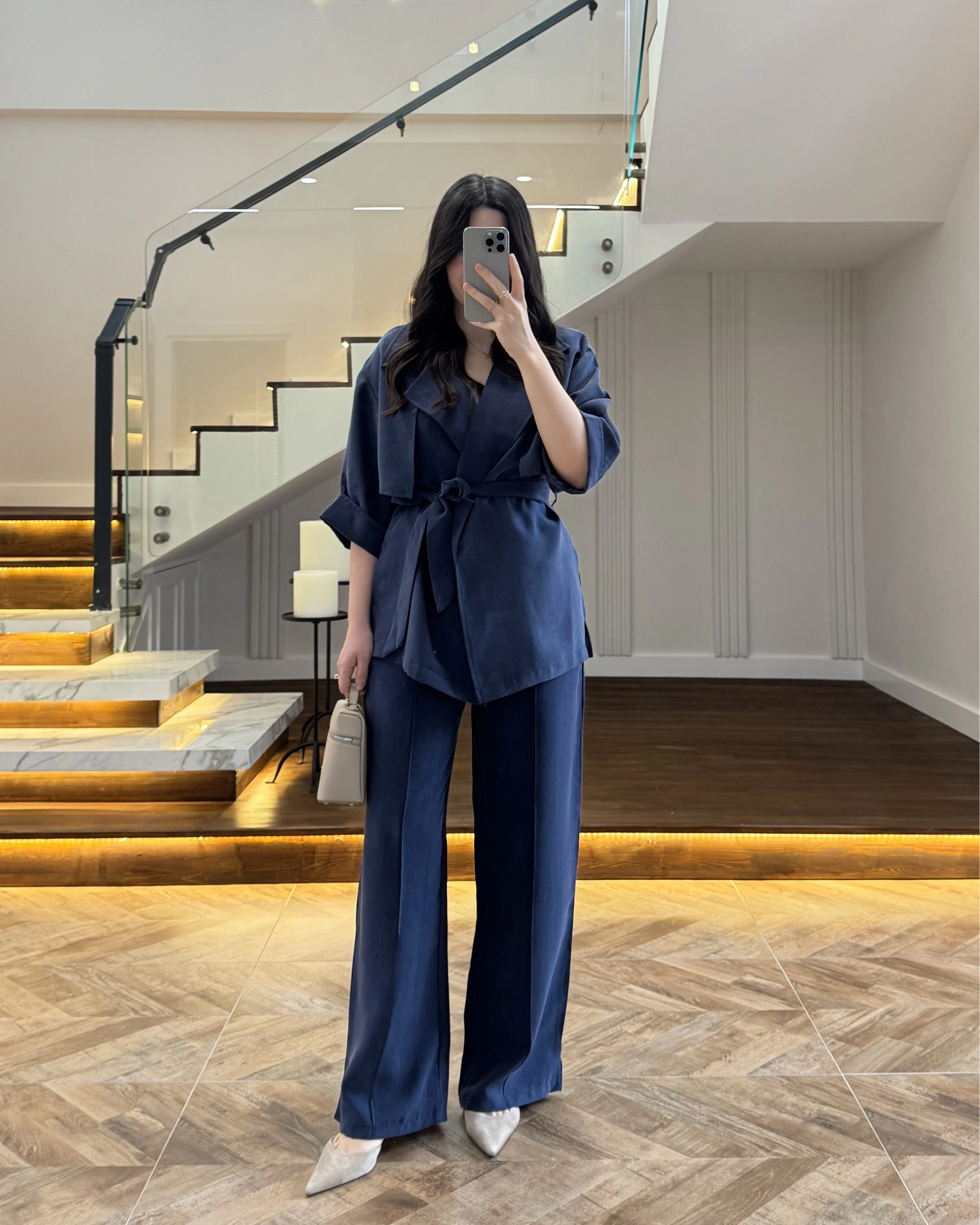 LACİVERT TENSEL YARIM KOL GÖMLEK PANTOLON TAKIM -267309