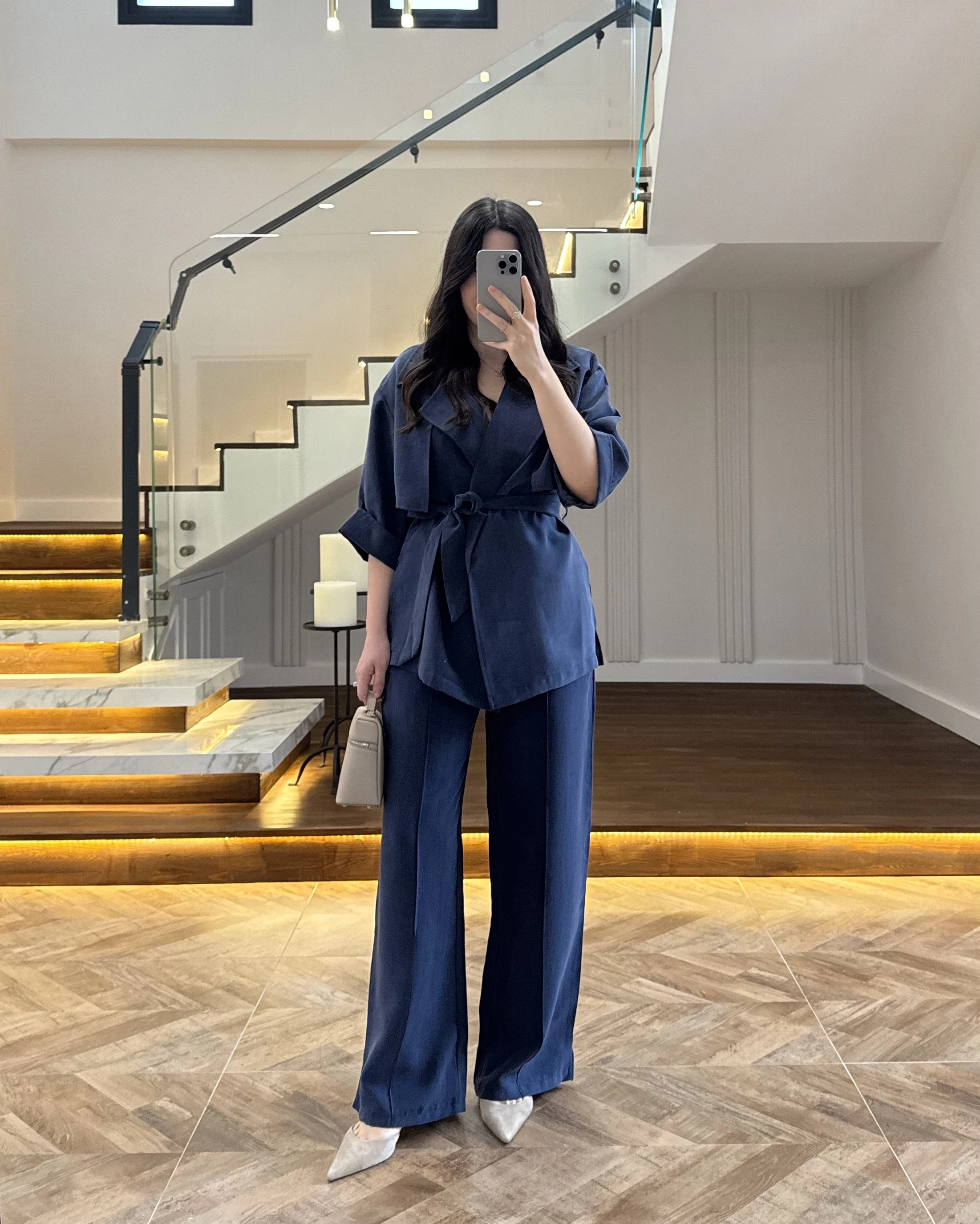 LACİVERT TENSEL YARIM KOL GÖMLEK PANTOLON TAKIM -267309