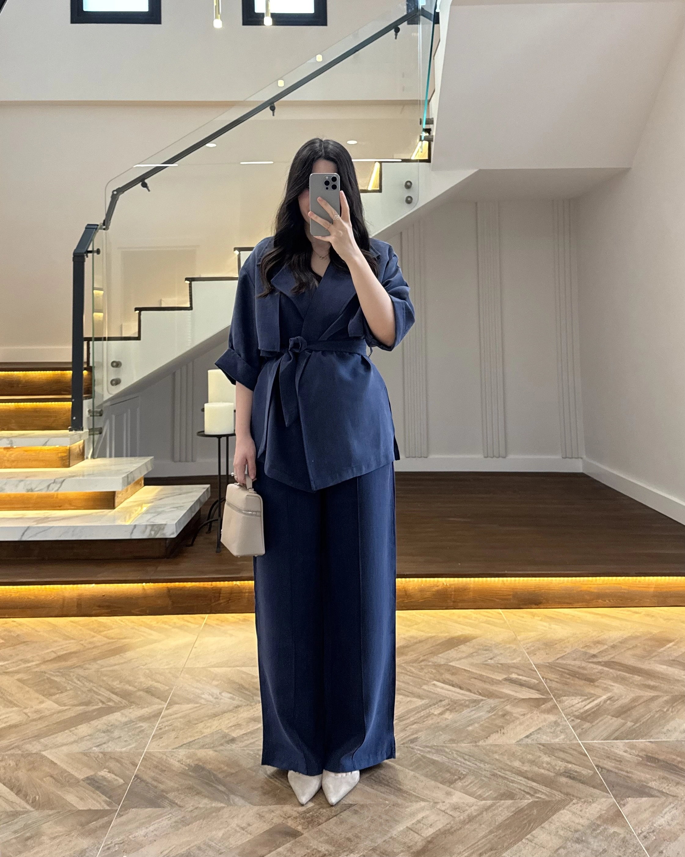 LACİVERT TENSEL YARIM KOL GÖMLEK PANTOLON TAKIM -267309