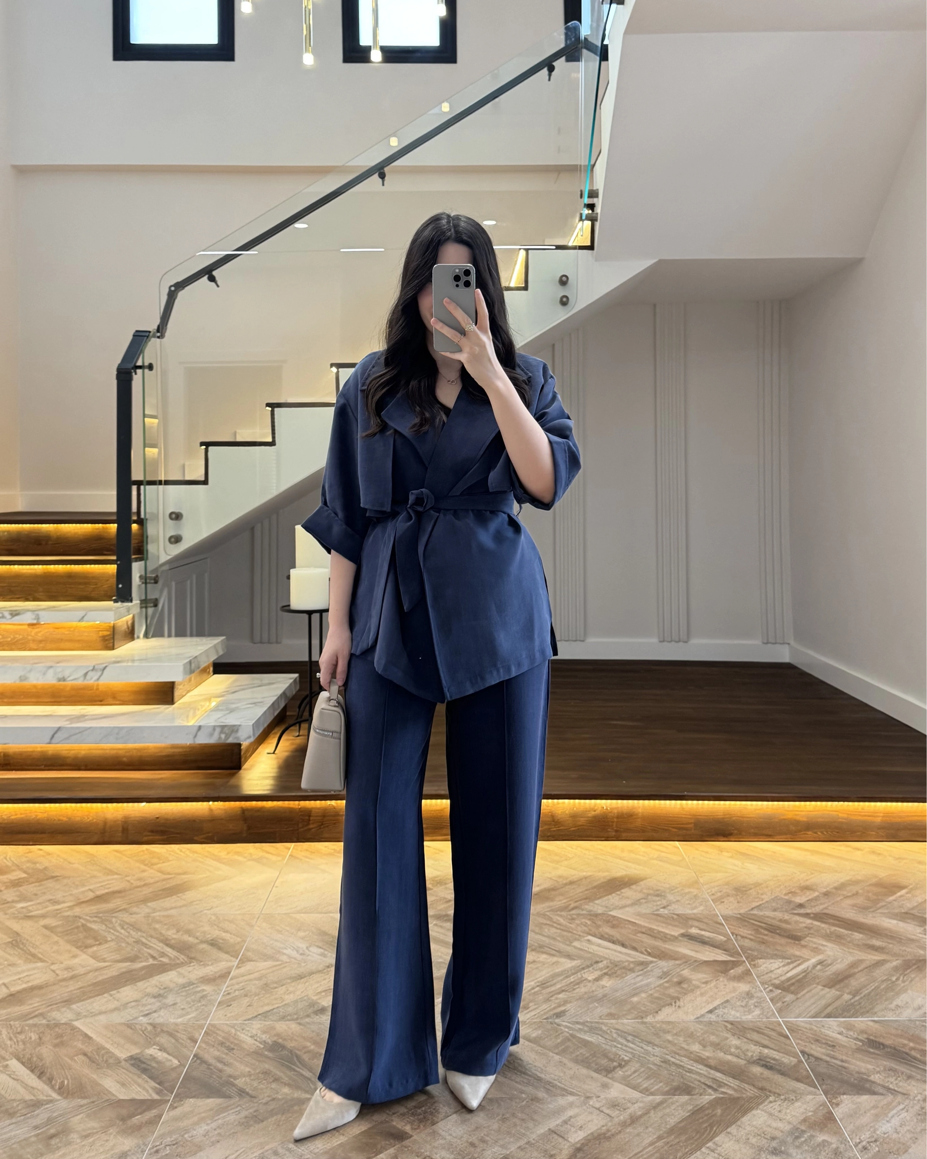 LACİVERT TENSEL YARIM KOL GÖMLEK PANTOLON TAKIM -267309