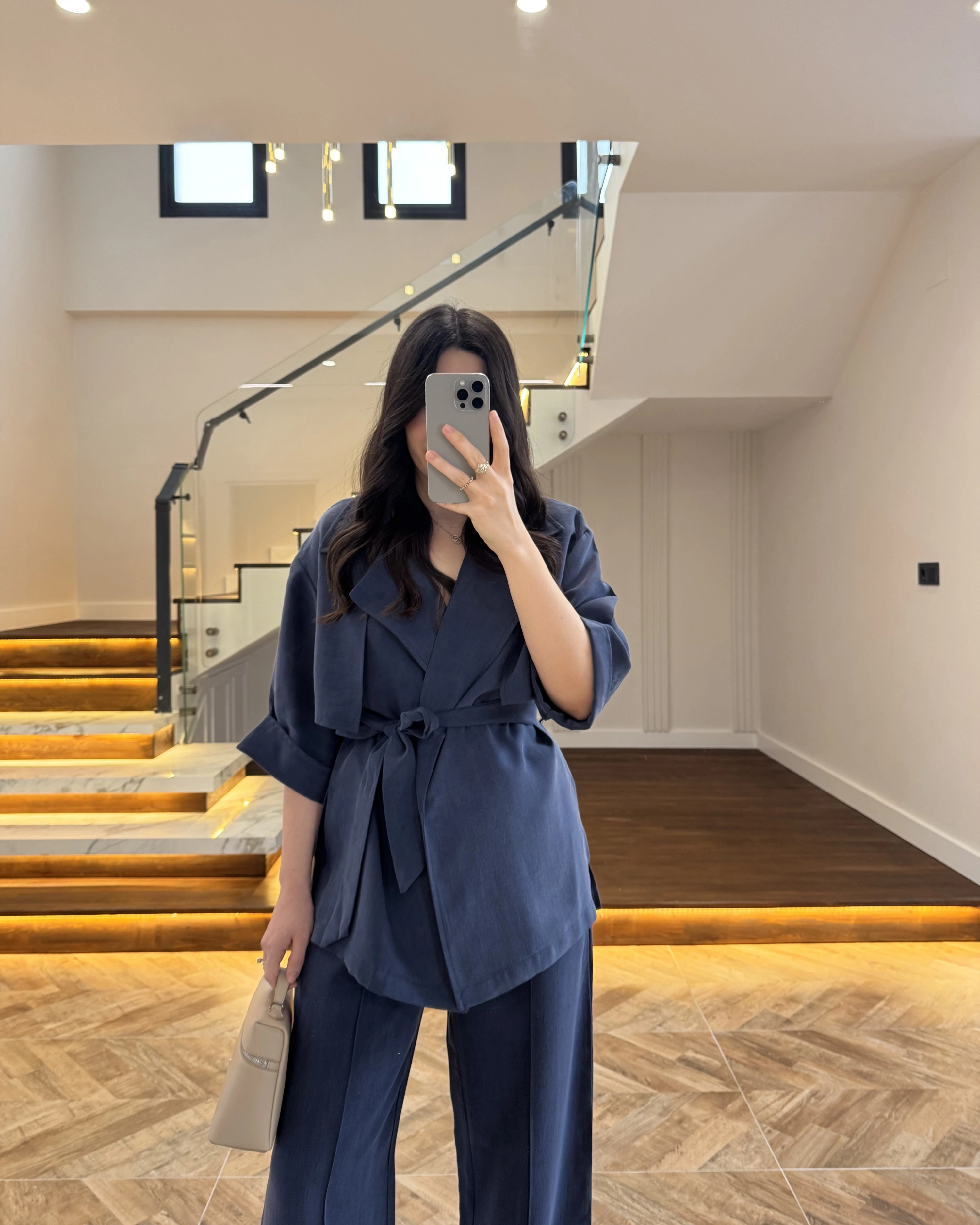 LACİVERT TENSEL YARIM KOL GÖMLEK PANTOLON TAKIM -267309