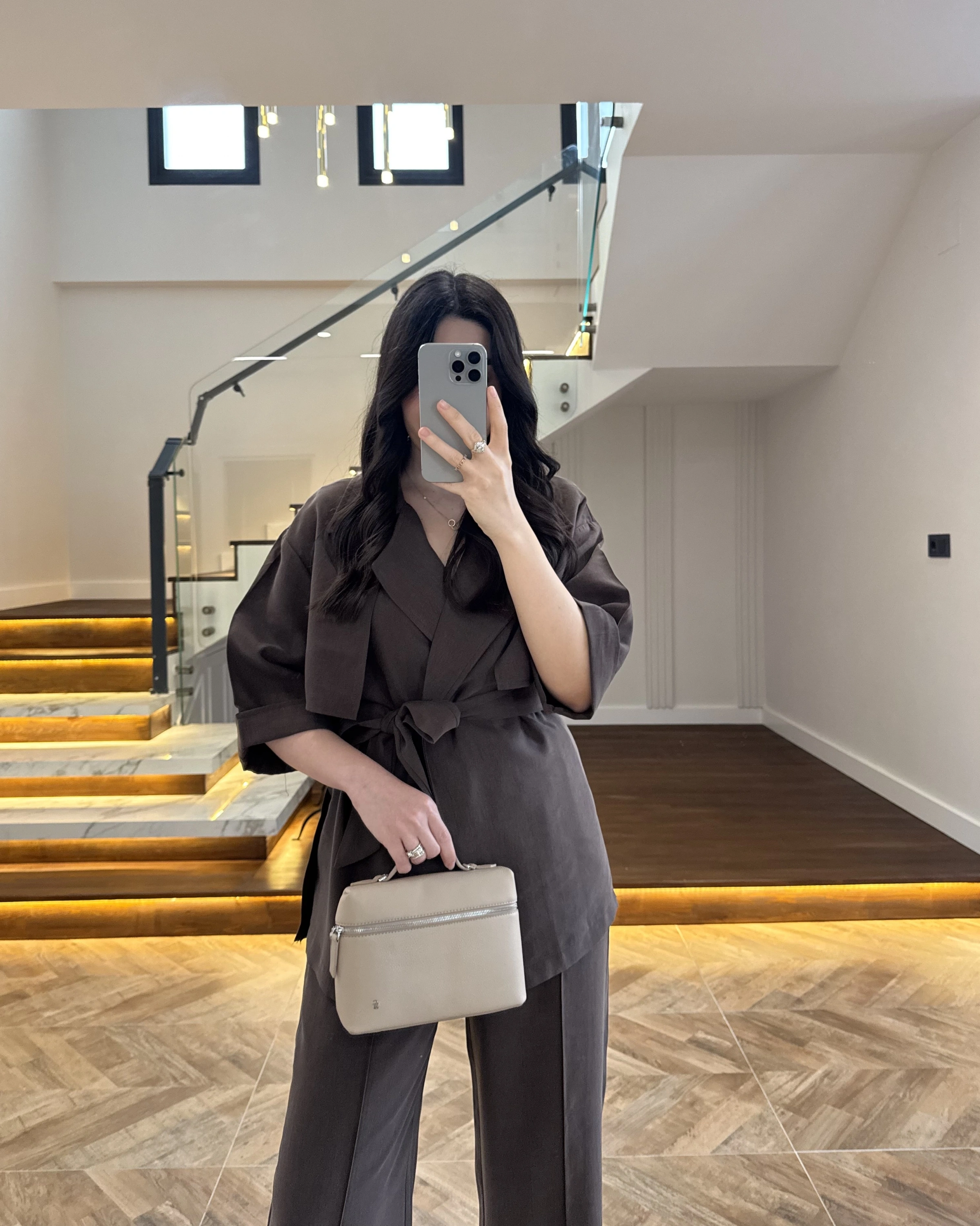 KAHVE TENSEL YARIM KOL GÖMLEK PANTOLON TAKIM -267309