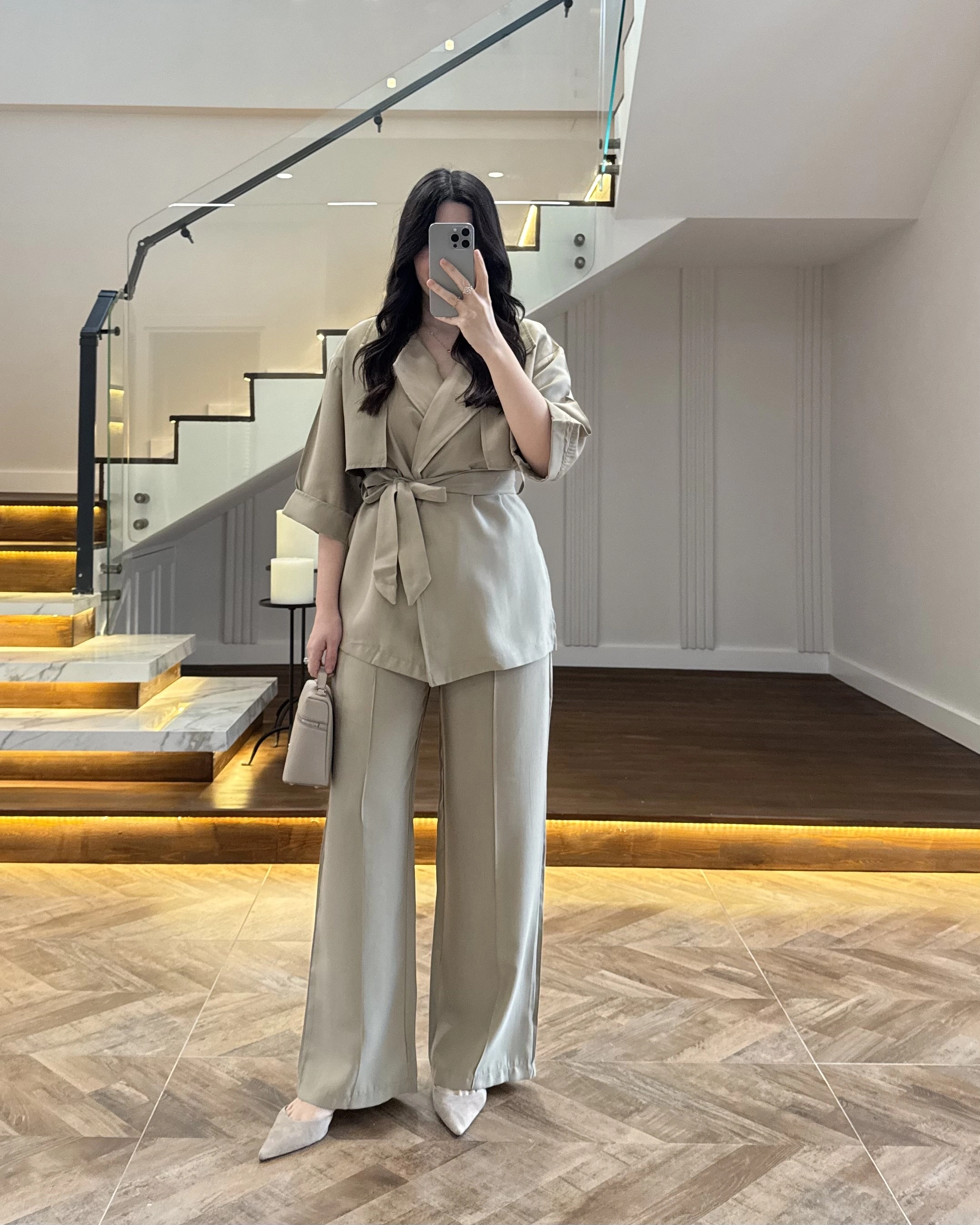 HAKİ TENSEL YARIM KOL GÖMLEK PANTOLON TAKIM -267309