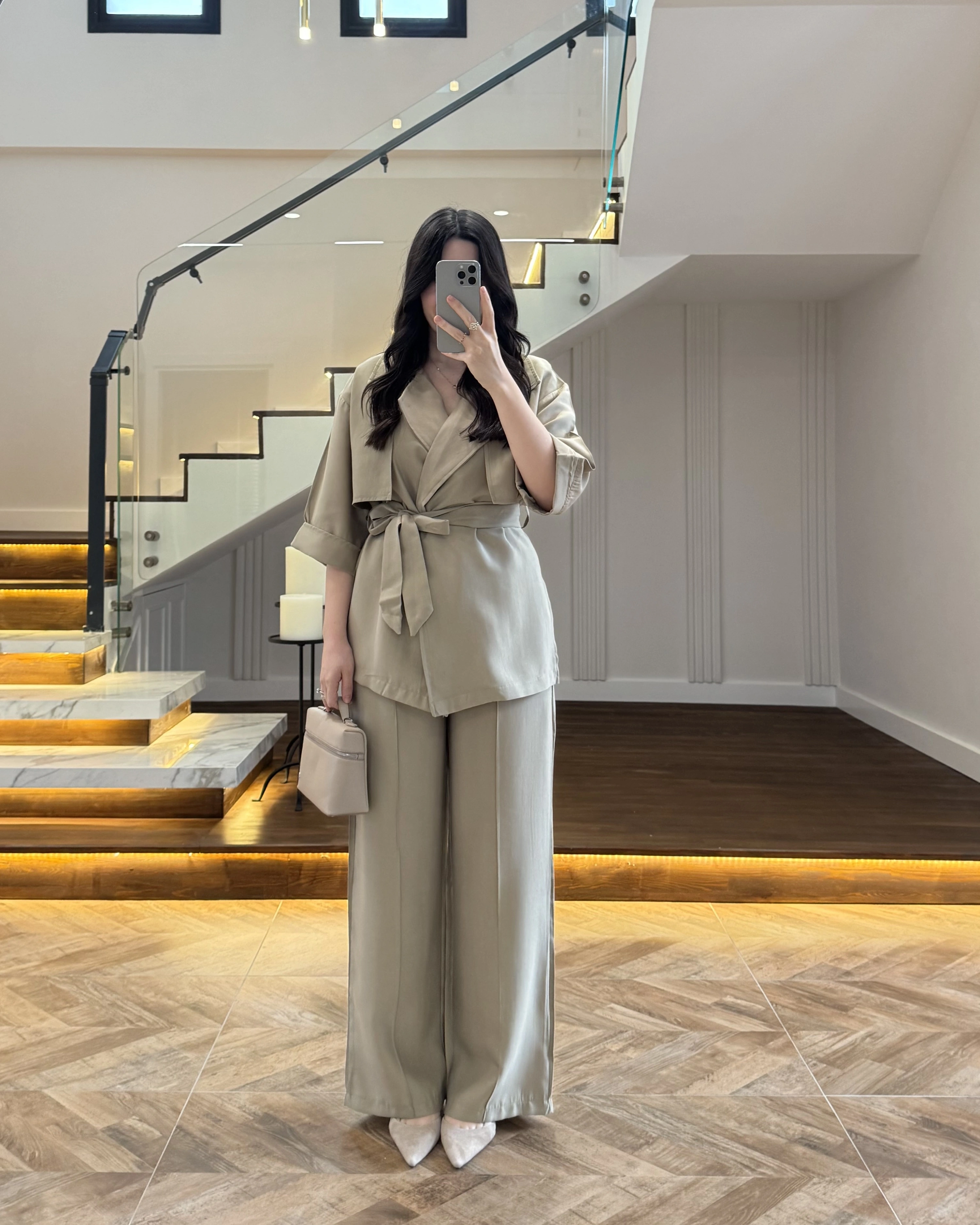 HAKİ TENSEL YARIM KOL GÖMLEK PANTOLON TAKIM -267309