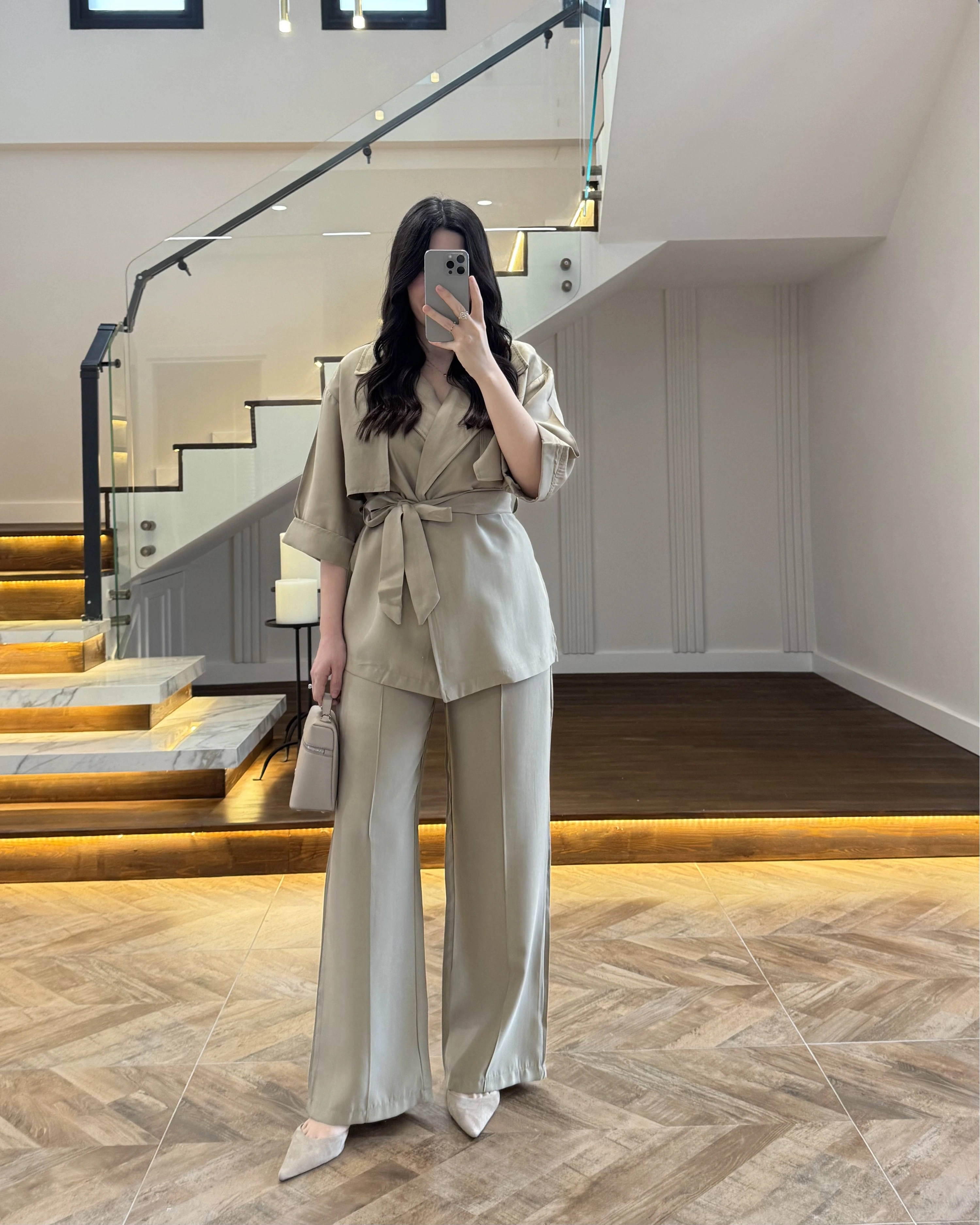 HAKİ TENSEL YARIM KOL GÖMLEK PANTOLON TAKIM -267309