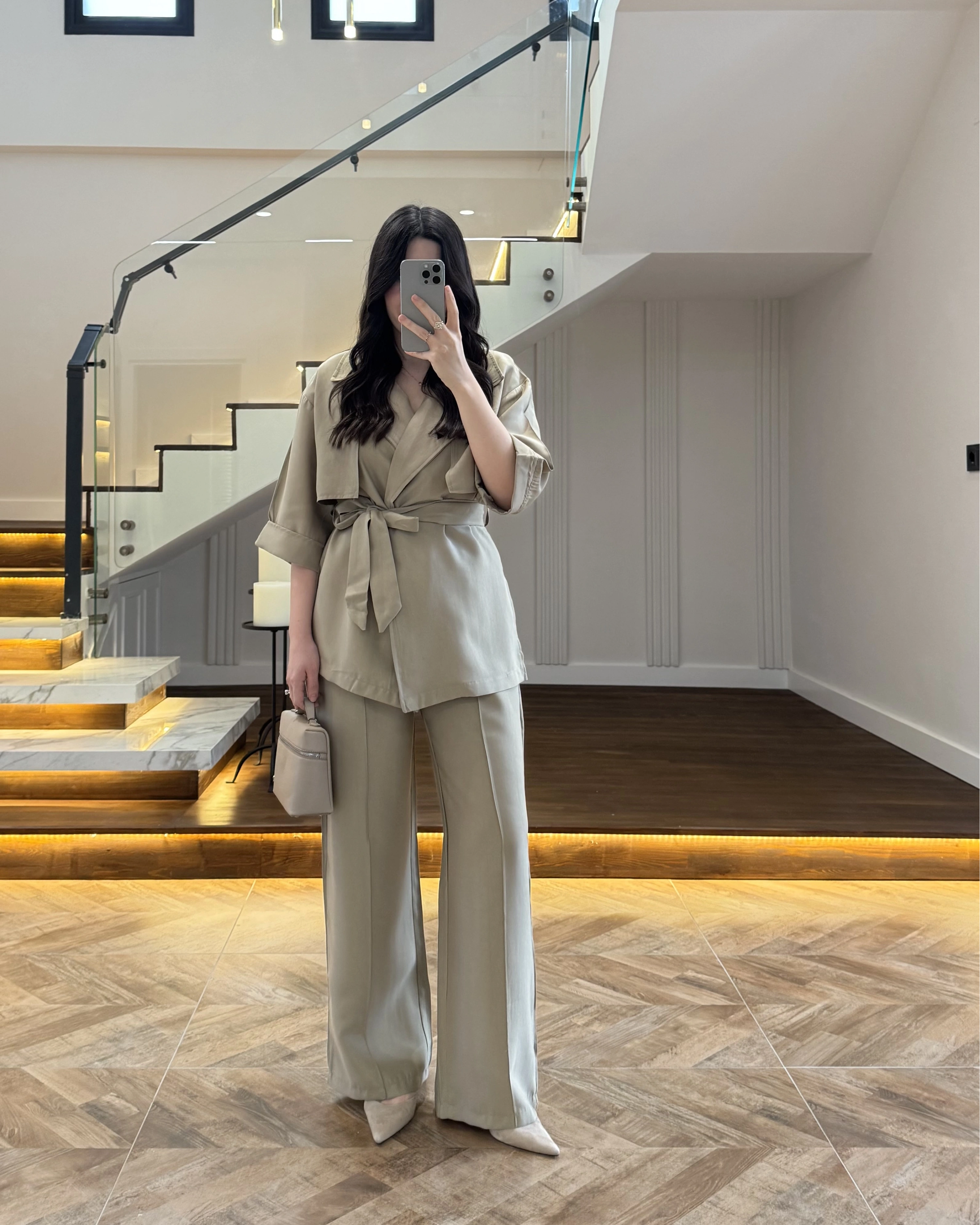 HAKİ TENSEL YARIM KOL GÖMLEK PANTOLON TAKIM -267309