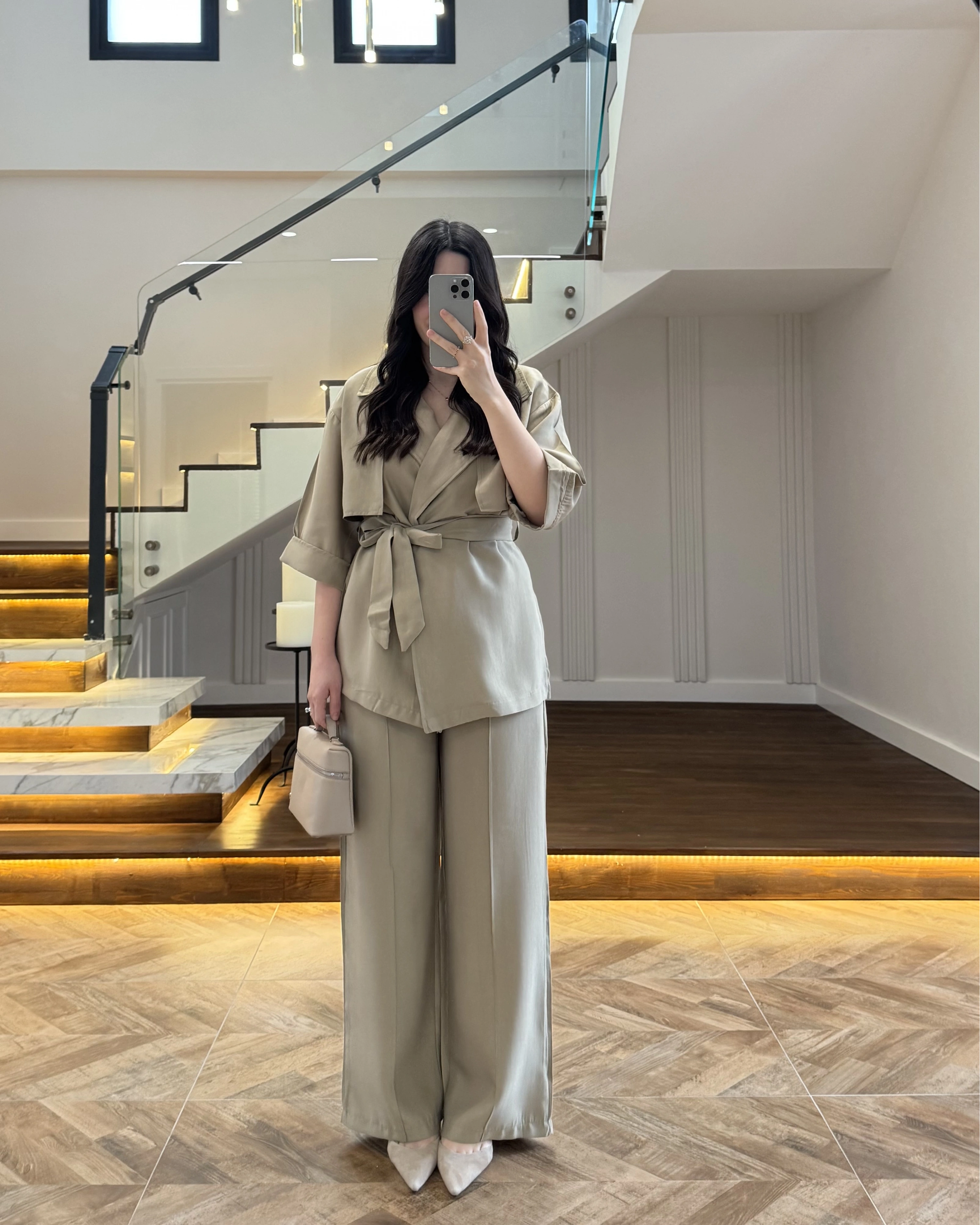 HAKİ TENSEL YARIM KOL GÖMLEK PANTOLON TAKIM -267309