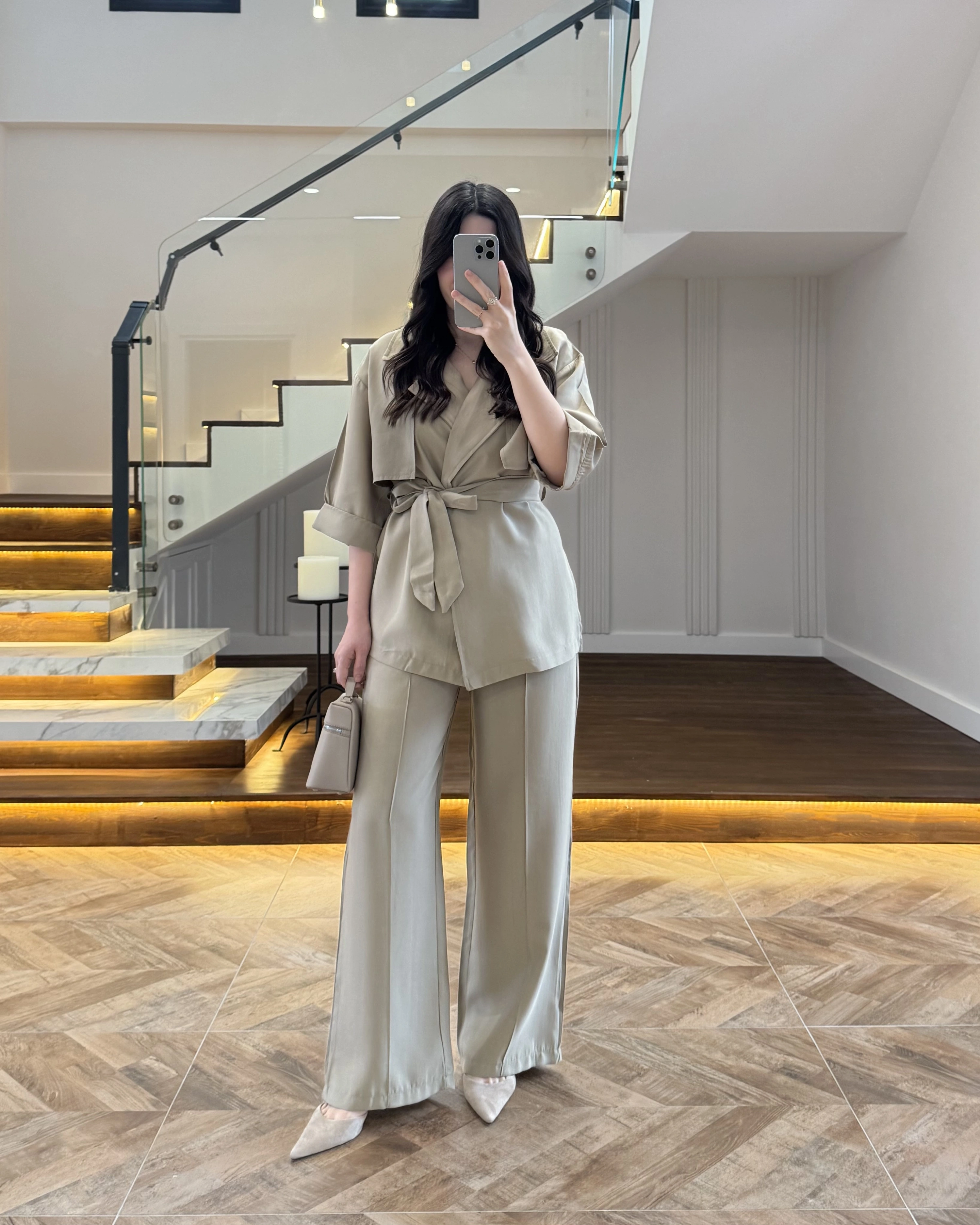 HAKİ TENSEL YARIM KOL GÖMLEK PANTOLON TAKIM -267309