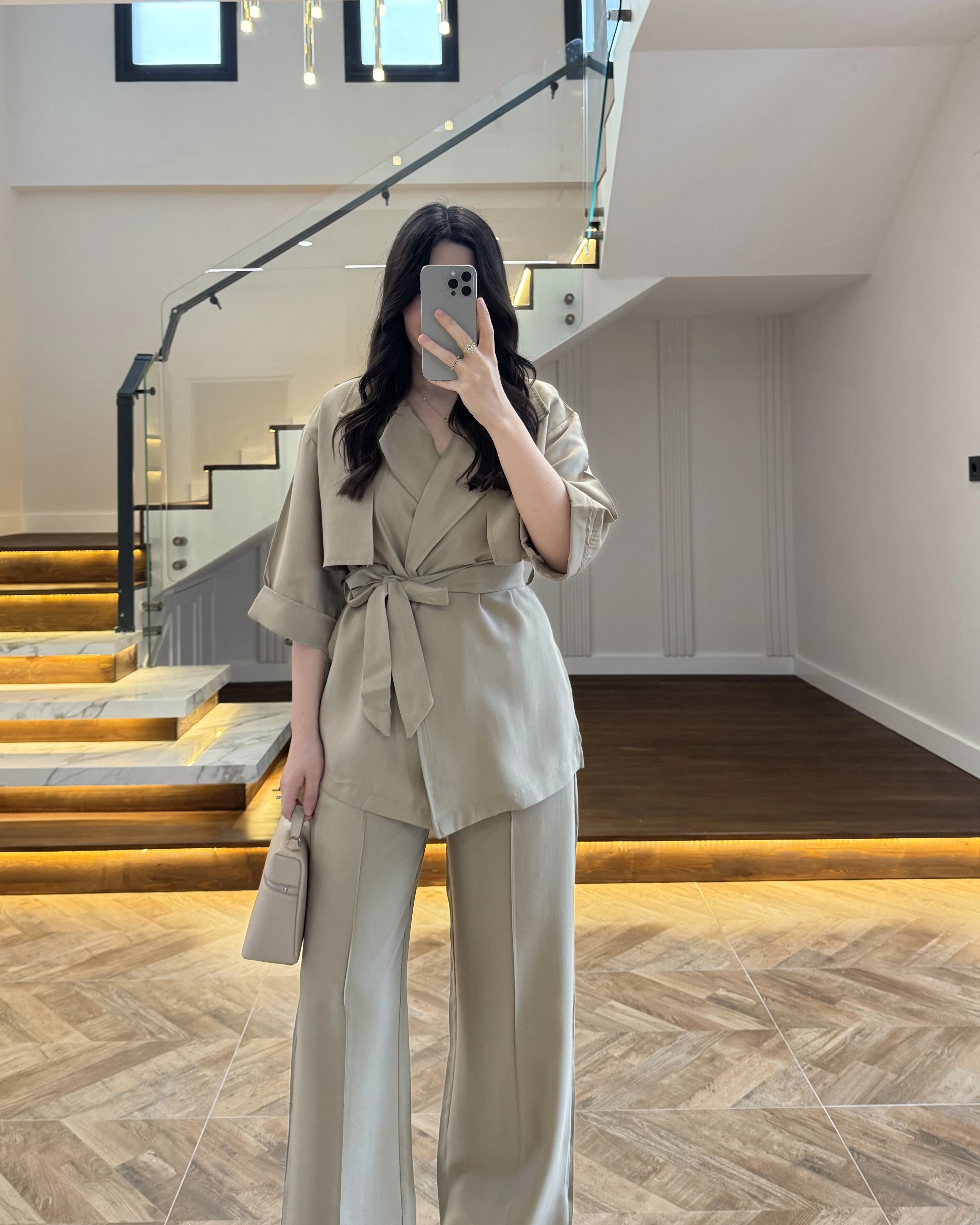 HAKİ TENSEL YARIM KOL GÖMLEK PANTOLON TAKIM -267309