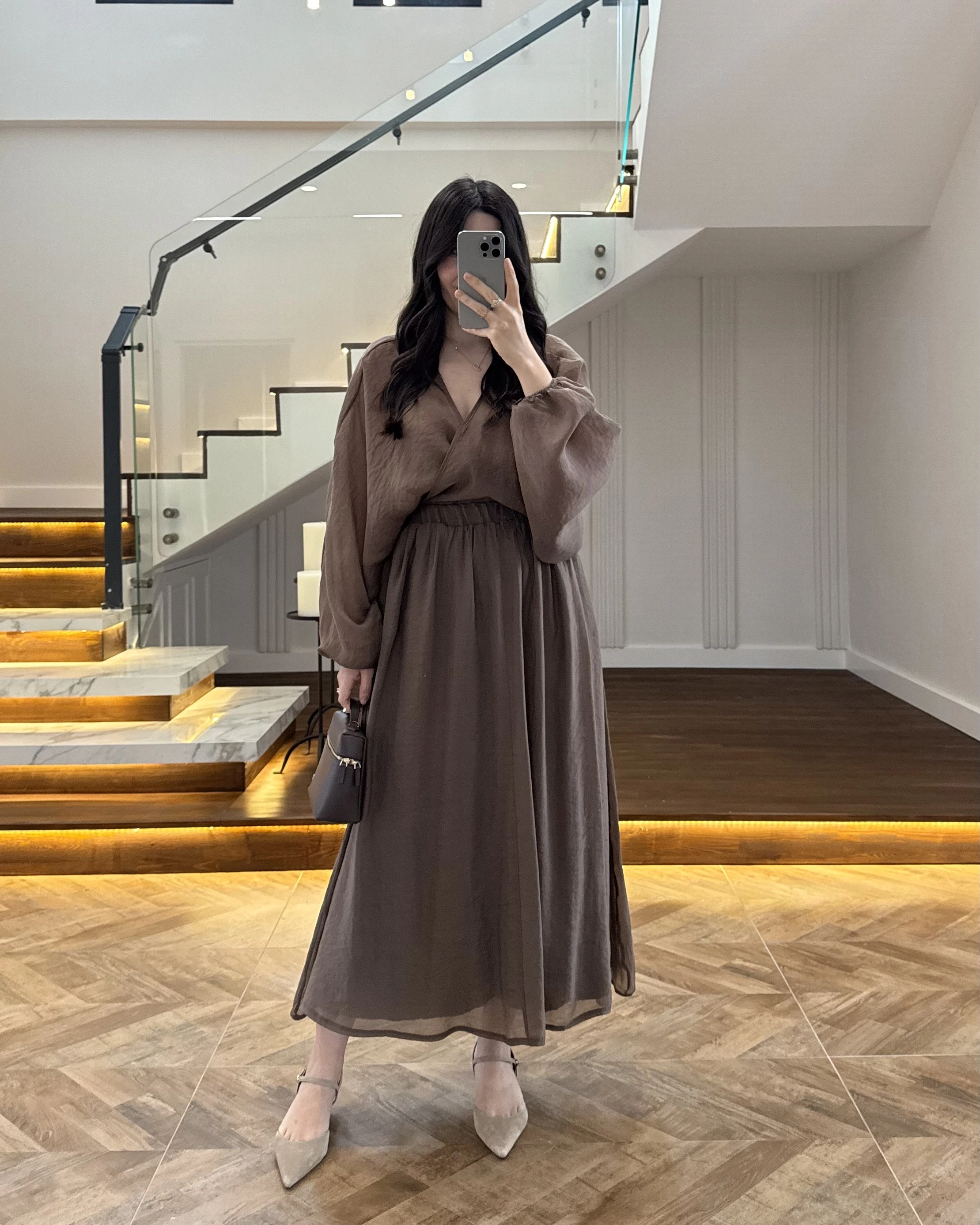 KAHVE TRANSPARAN KİMONO ETEK TAKIM