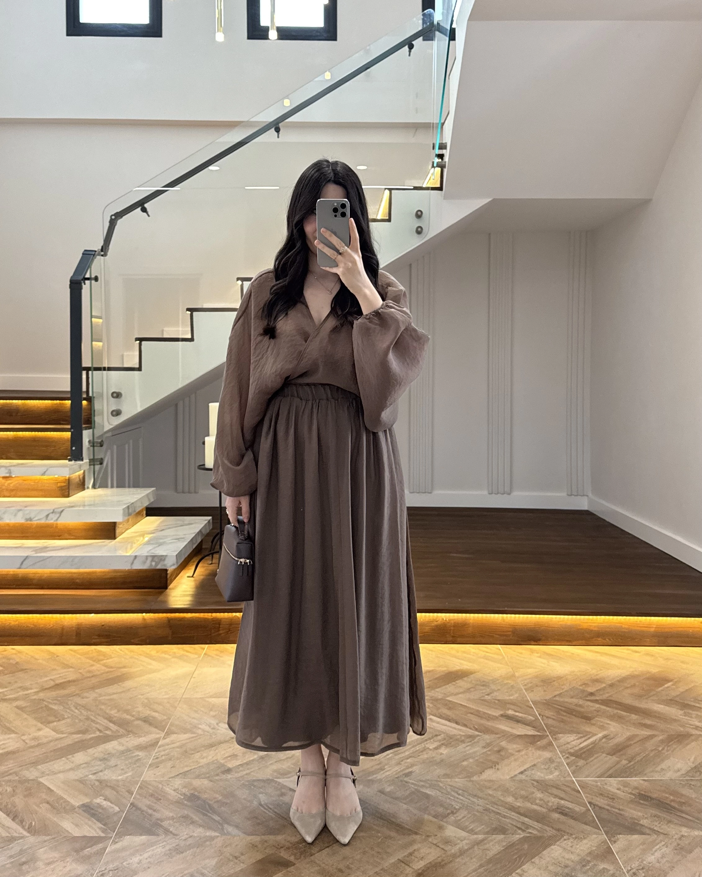 KAHVE TRANSPARAN KİMONO ETEK TAKIM