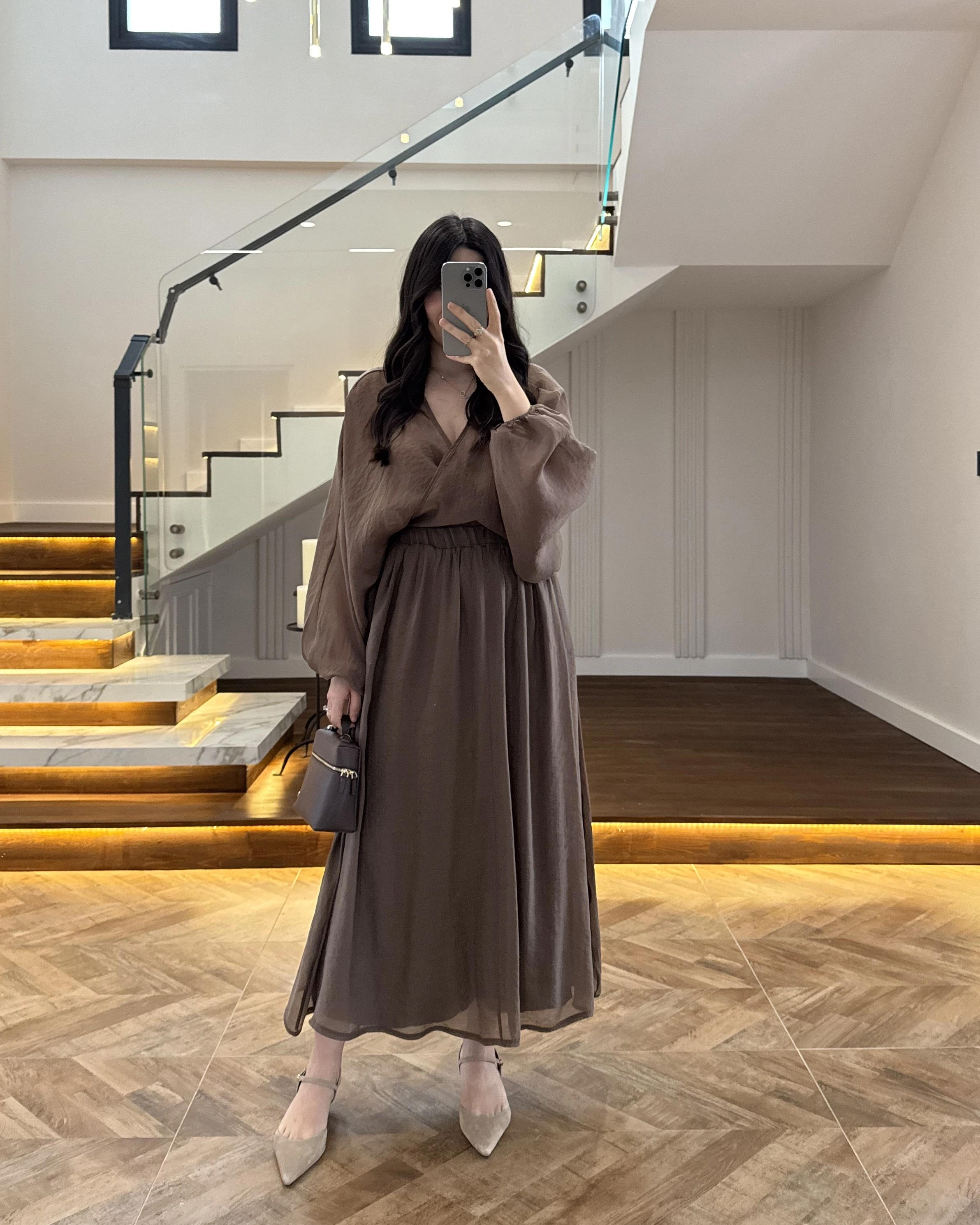 KAHVE TRANSPARAN KİMONO ETEK TAKIM