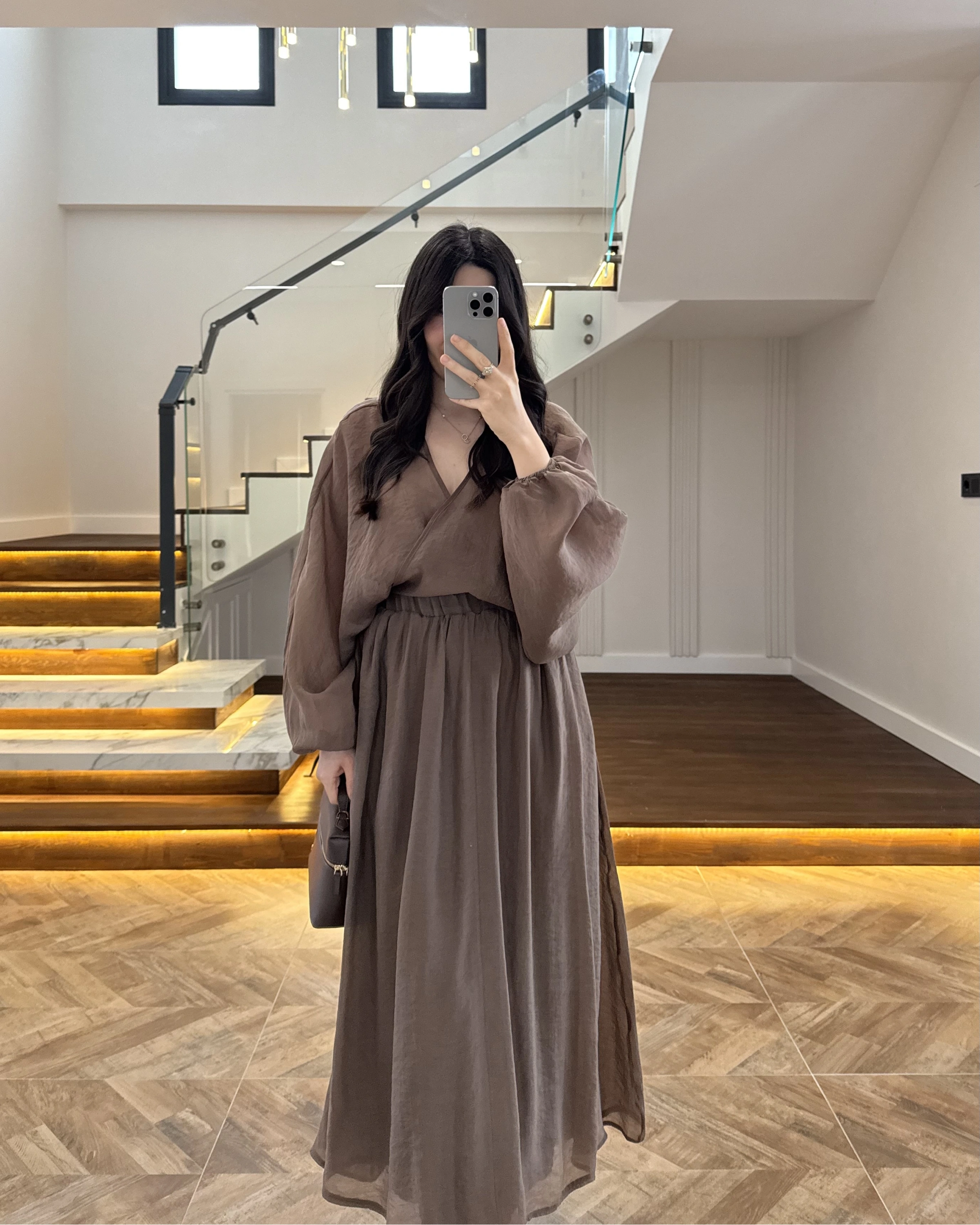 KAHVE TRANSPARAN KİMONO ETEK TAKIM