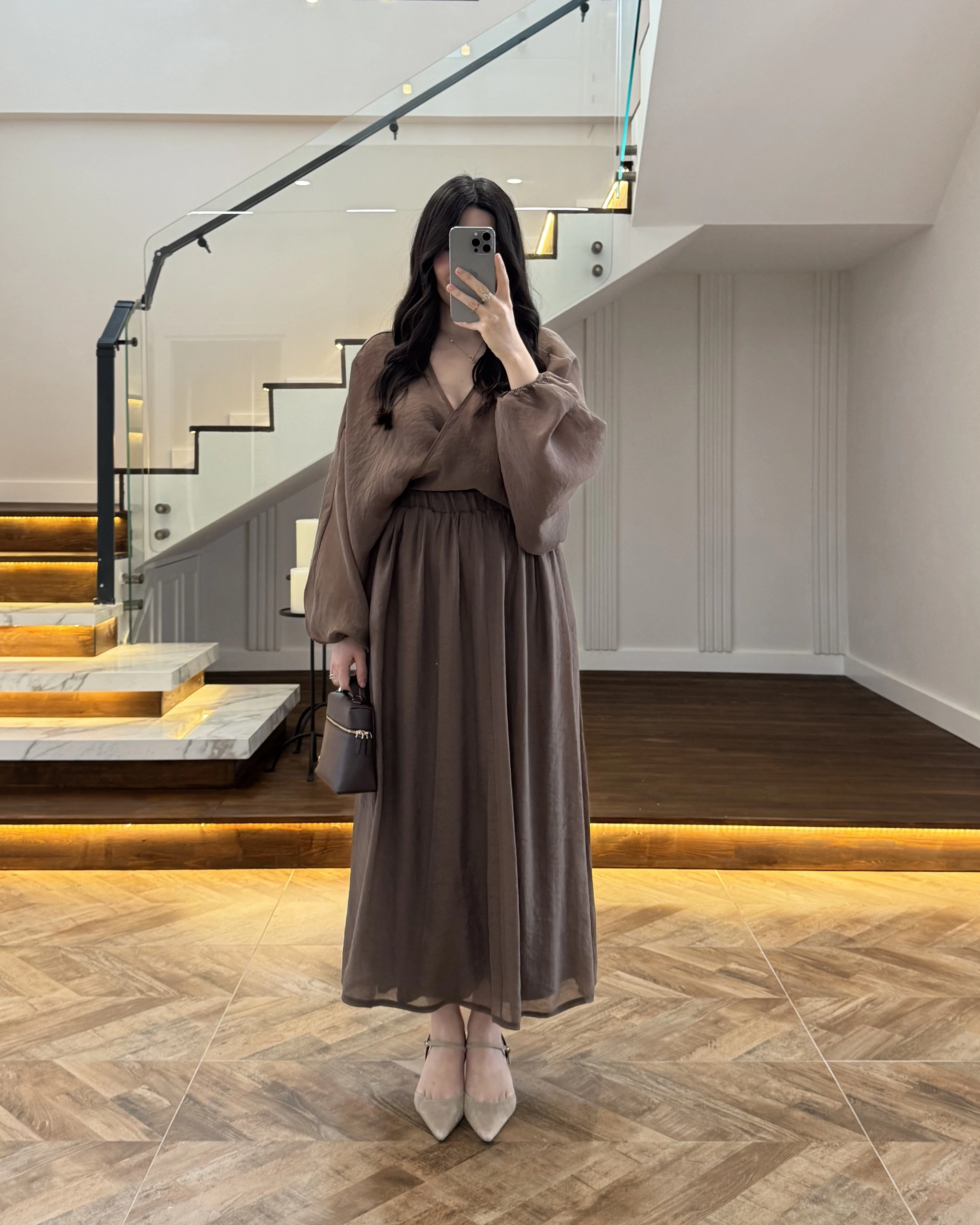 KAHVE TRANSPARAN KİMONO ETEK TAKIM