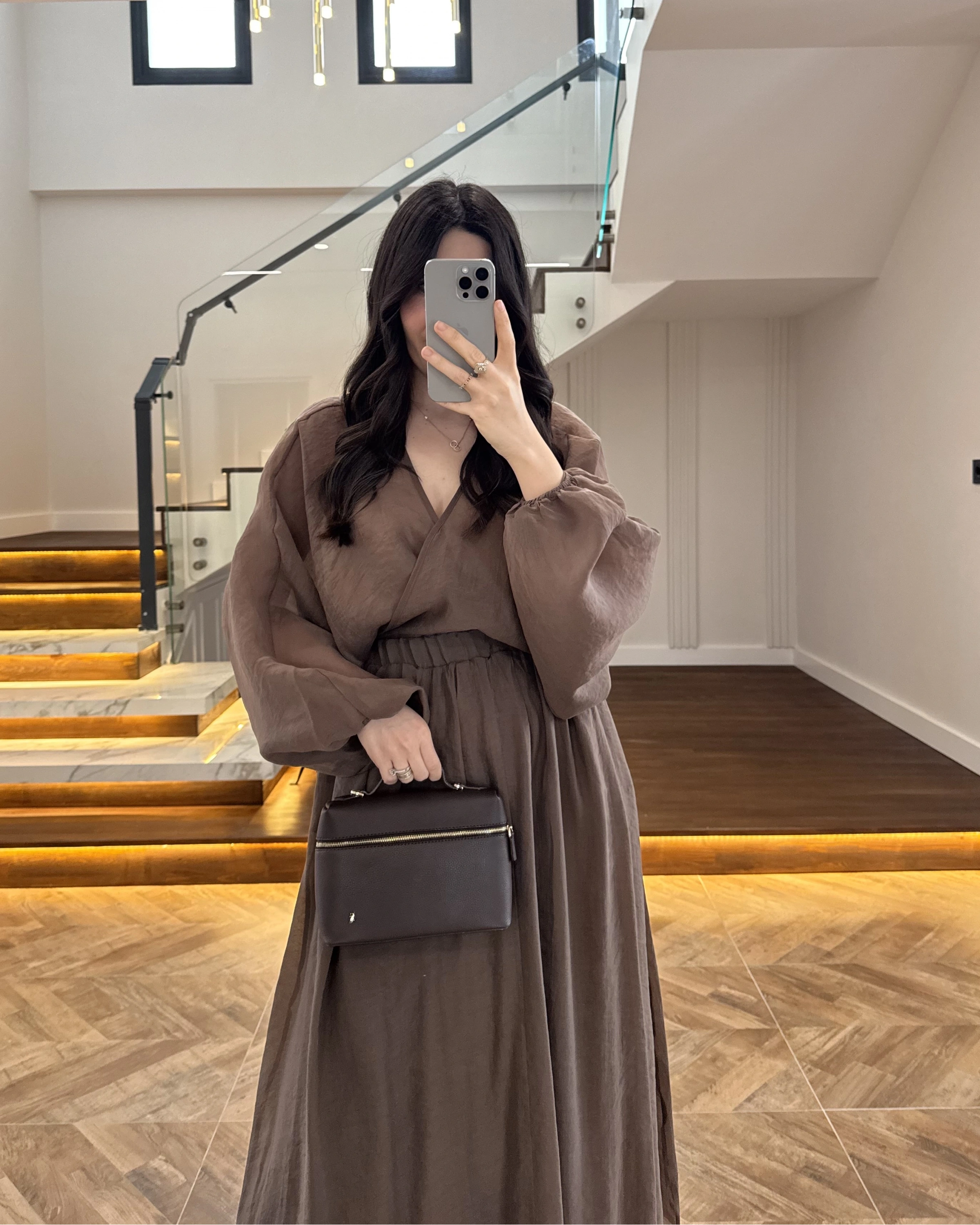 KAHVE TRANSPARAN KİMONO ETEK TAKIM