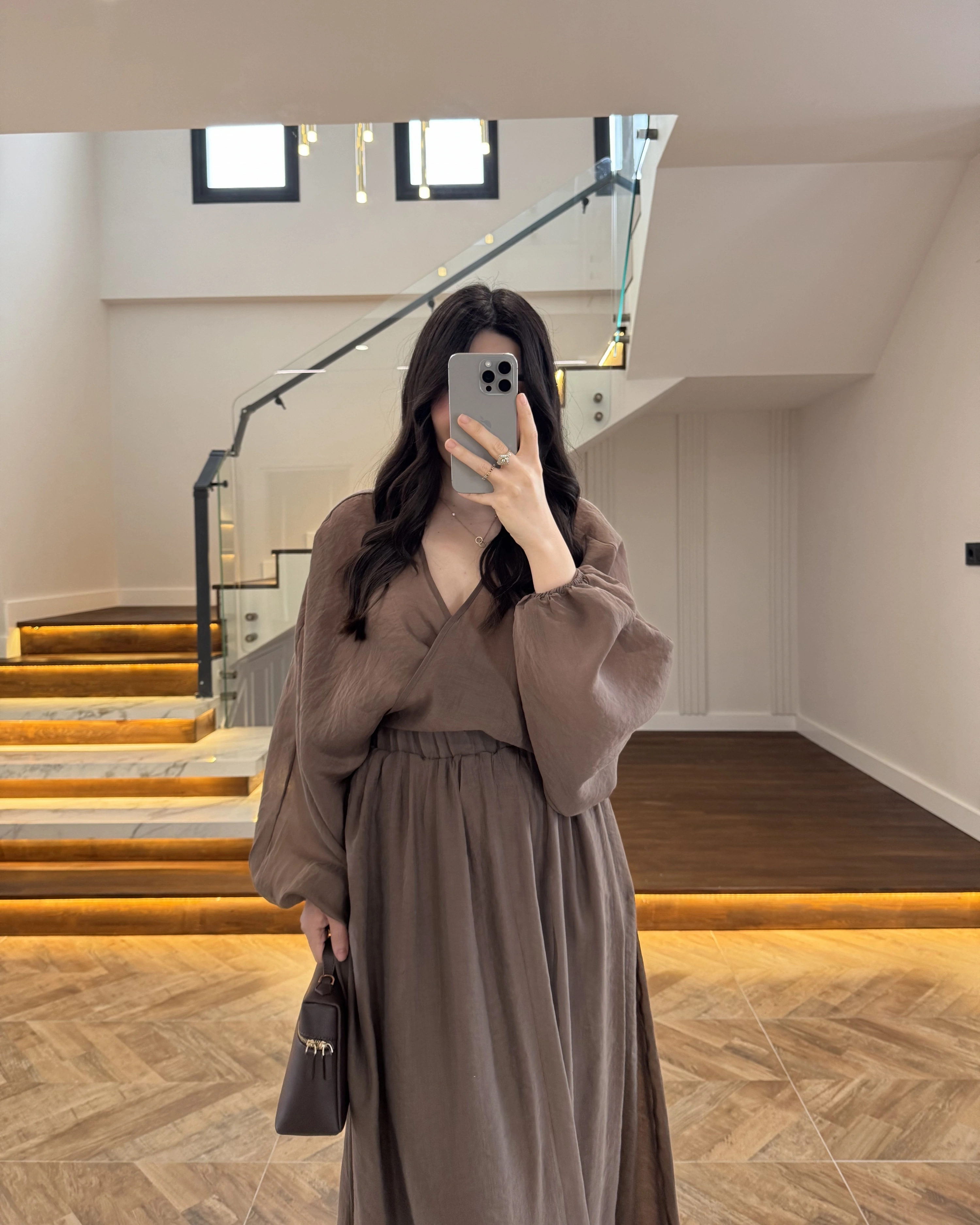 KAHVE TRANSPARAN KİMONO ETEK TAKIM