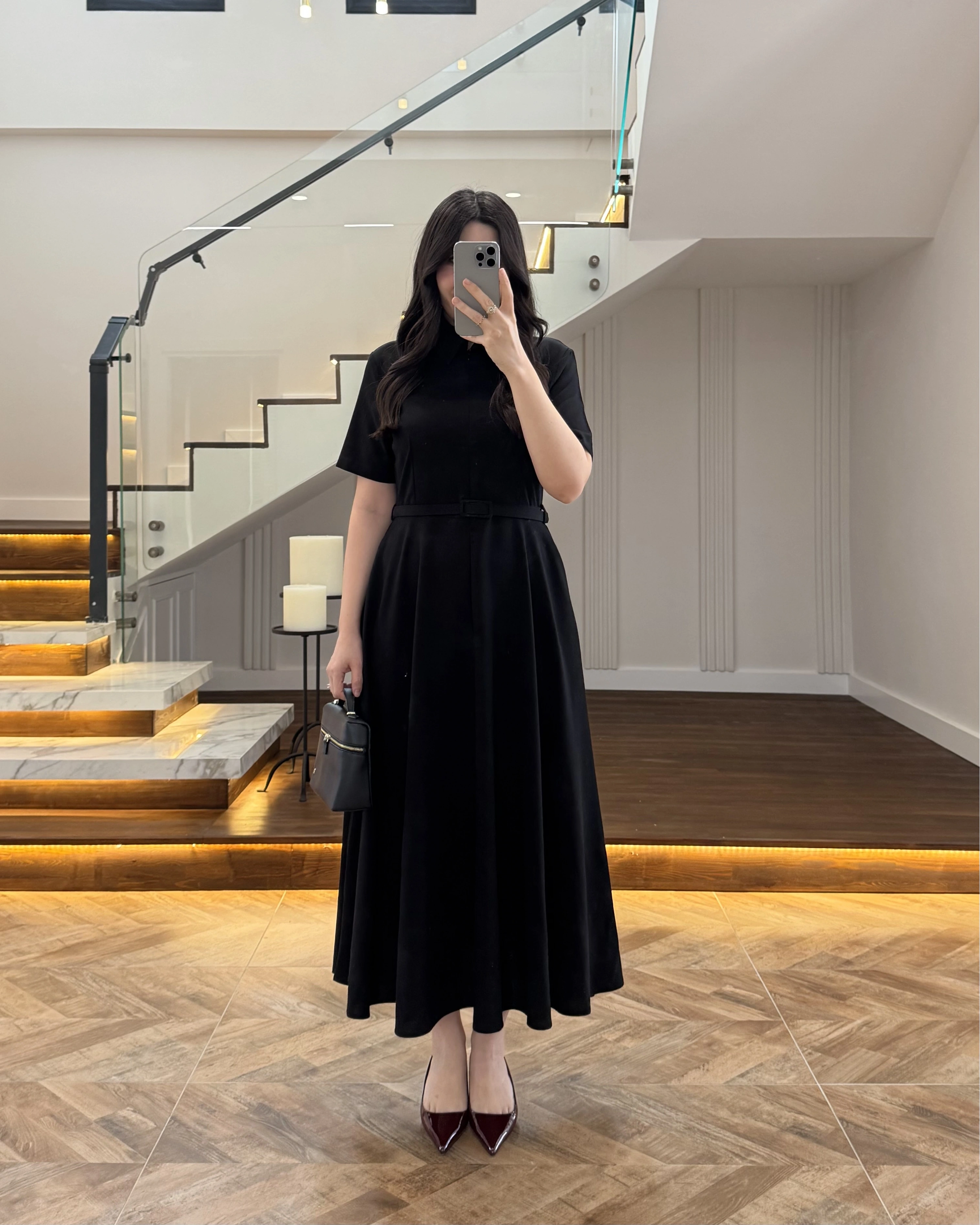 SİYAH ÖNÜ FERMUARLI ELBİSE -2341