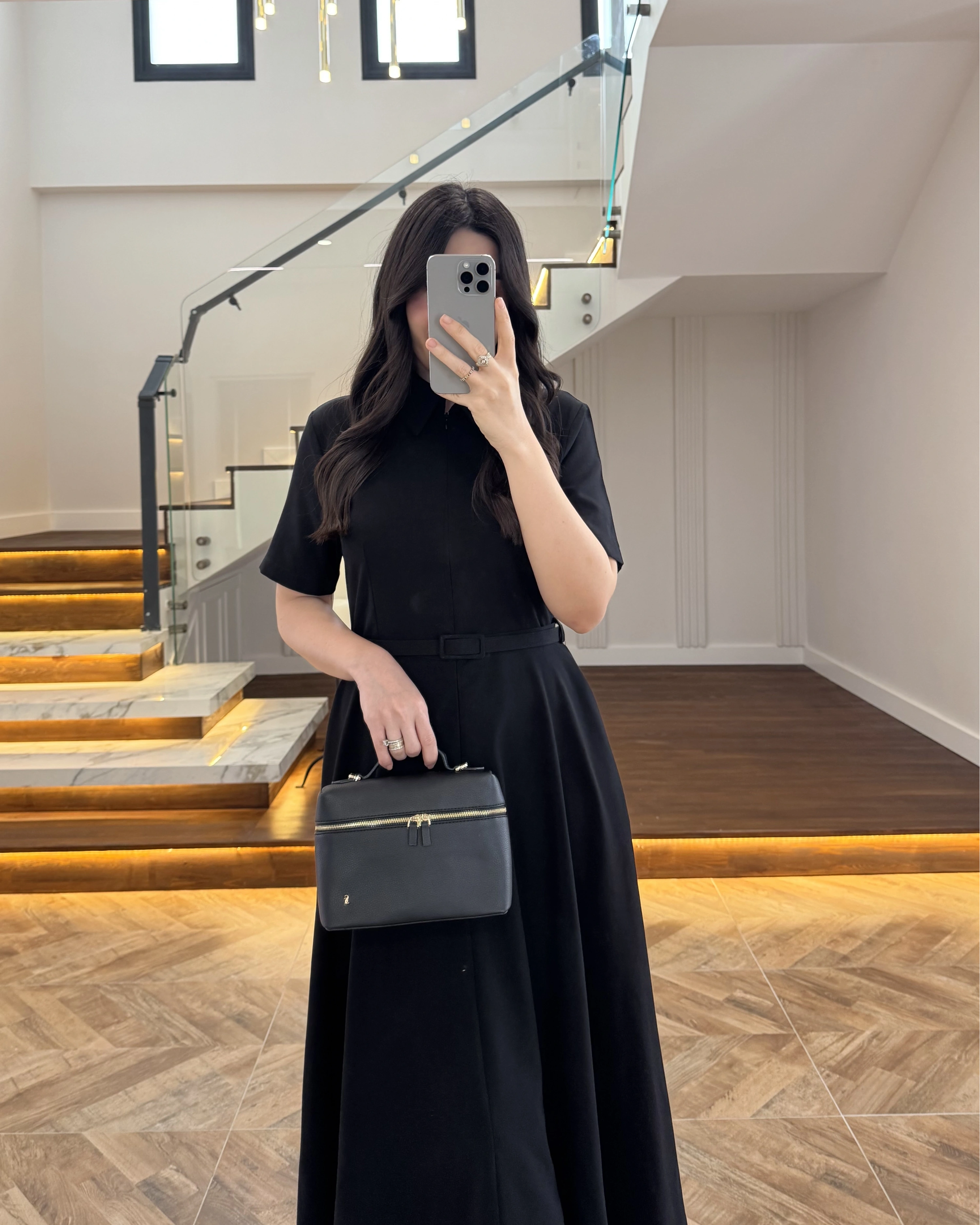 SİYAH ÖNÜ FERMUARLI ELBİSE -2341