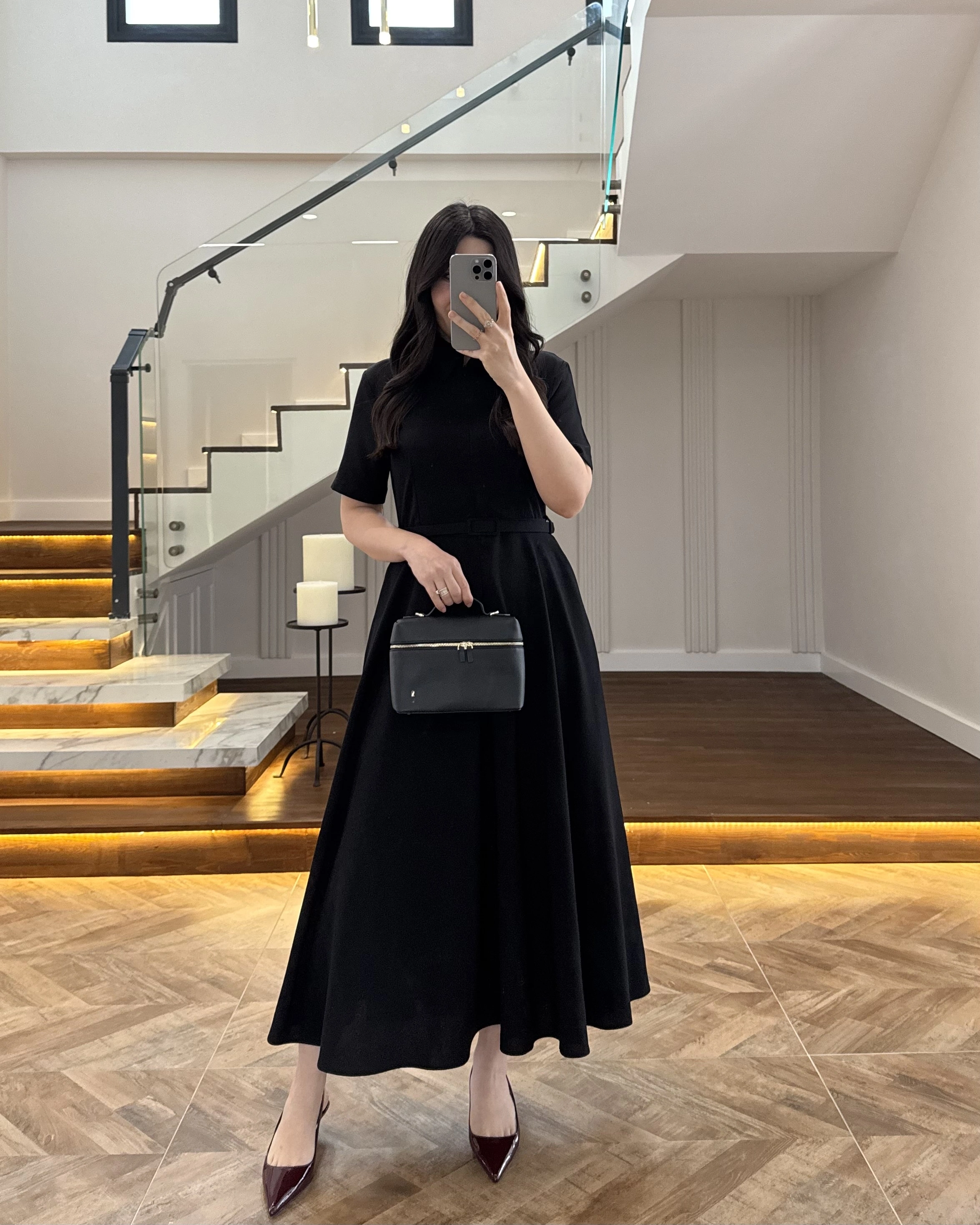 SİYAH ÖNÜ FERMUARLI ELBİSE -2341