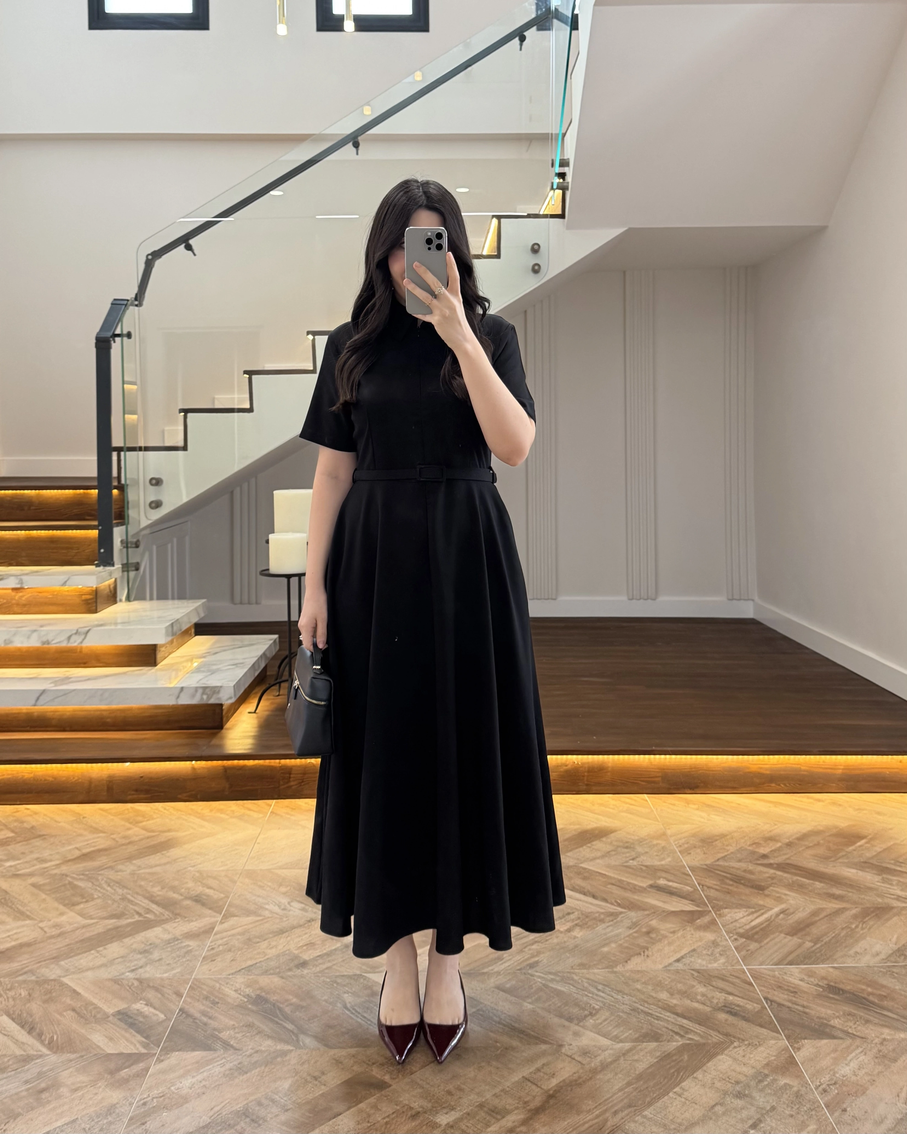 SİYAH ÖNÜ FERMUARLI ELBİSE -2341