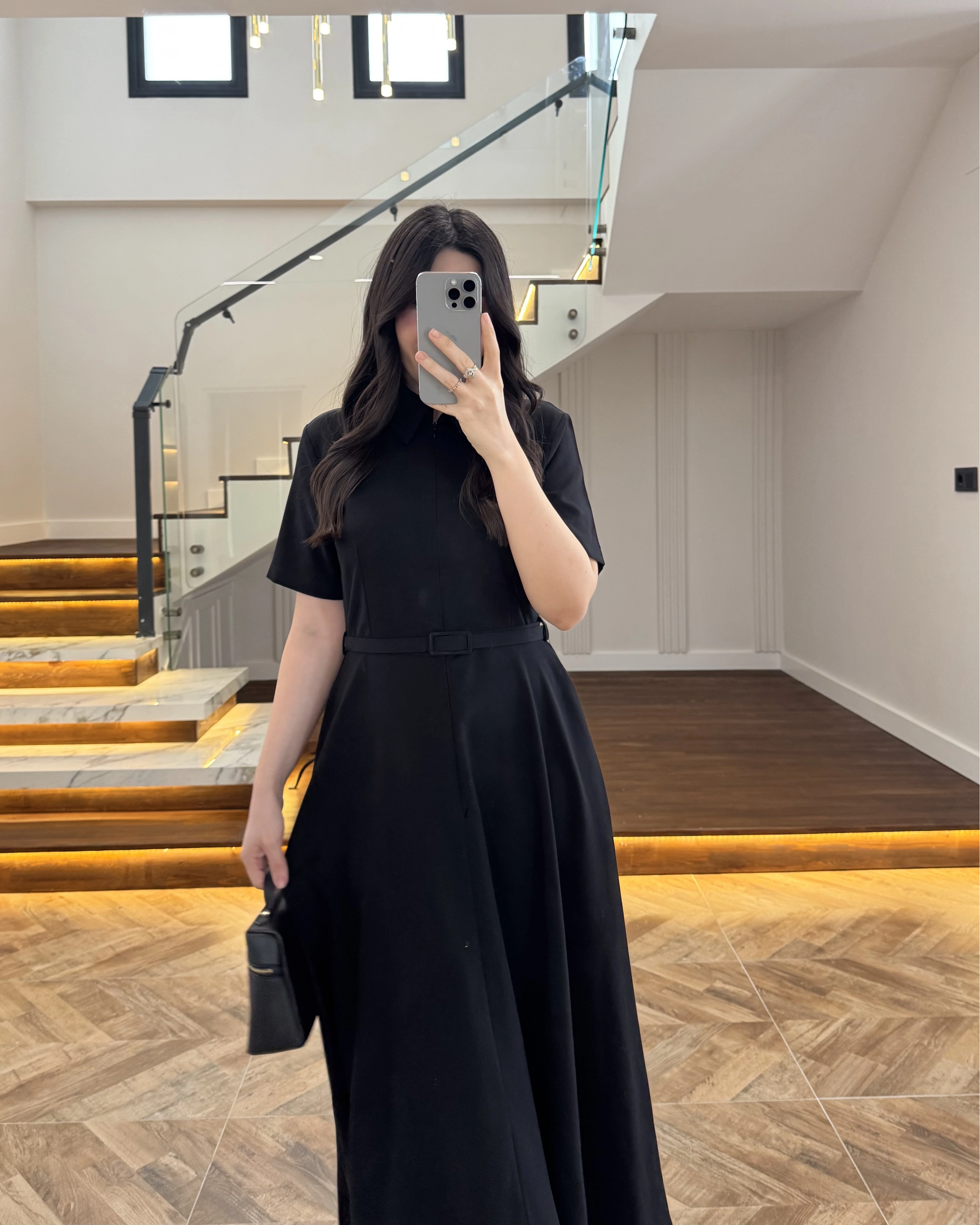 SİYAH ÖNÜ FERMUARLI ELBİSE -2341