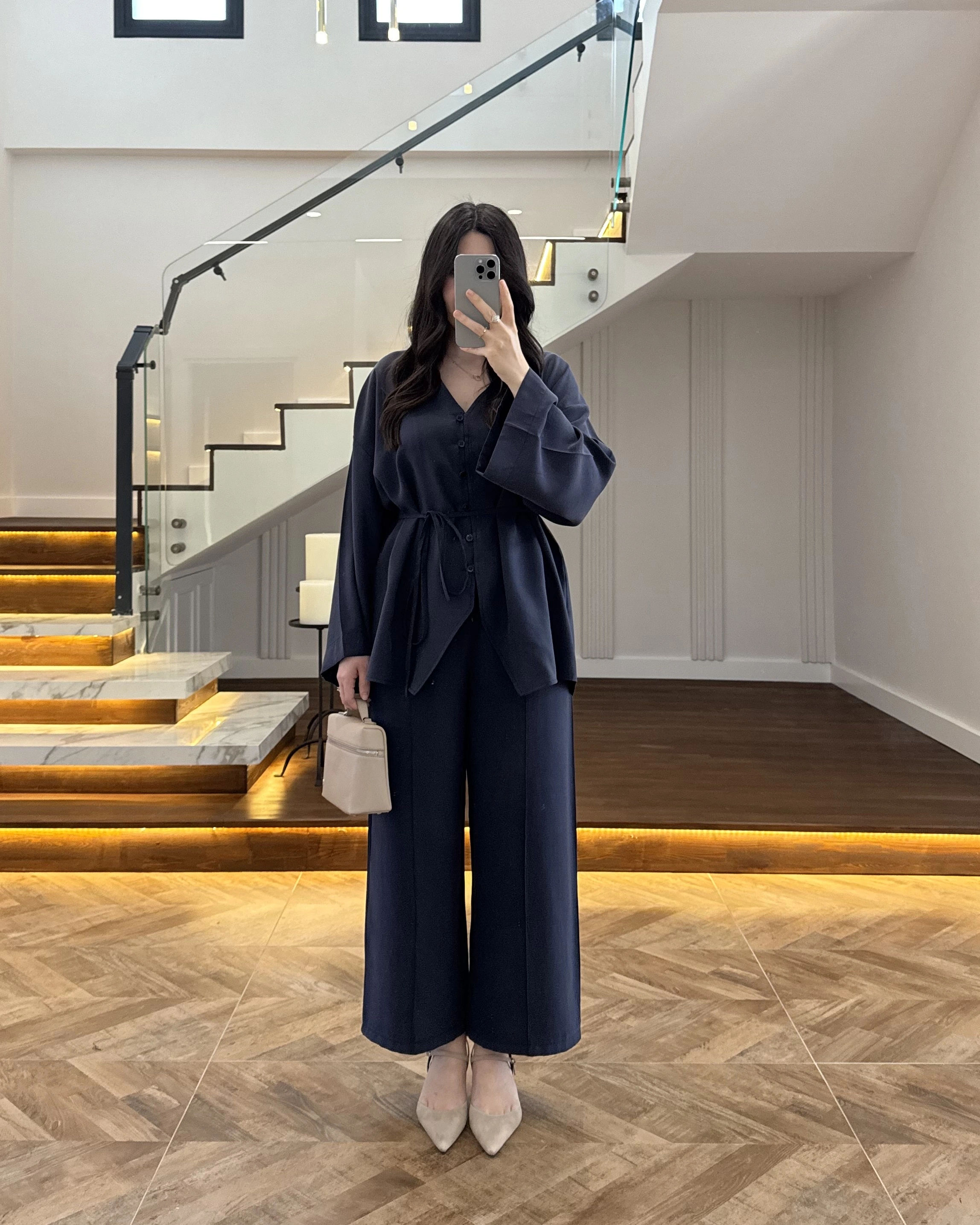 LACİVERT BAĞLAMALI DÜĞMELİ TAKIM -8916